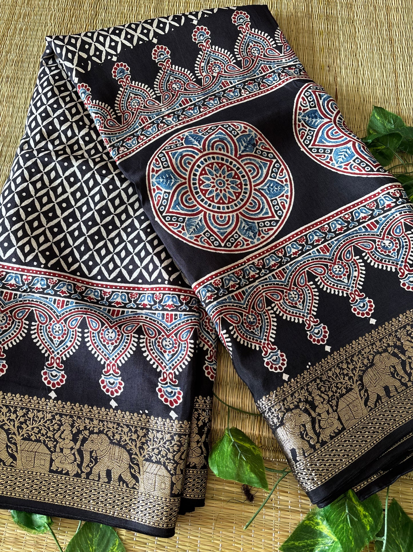 Ajrakh Dola Silk Saree