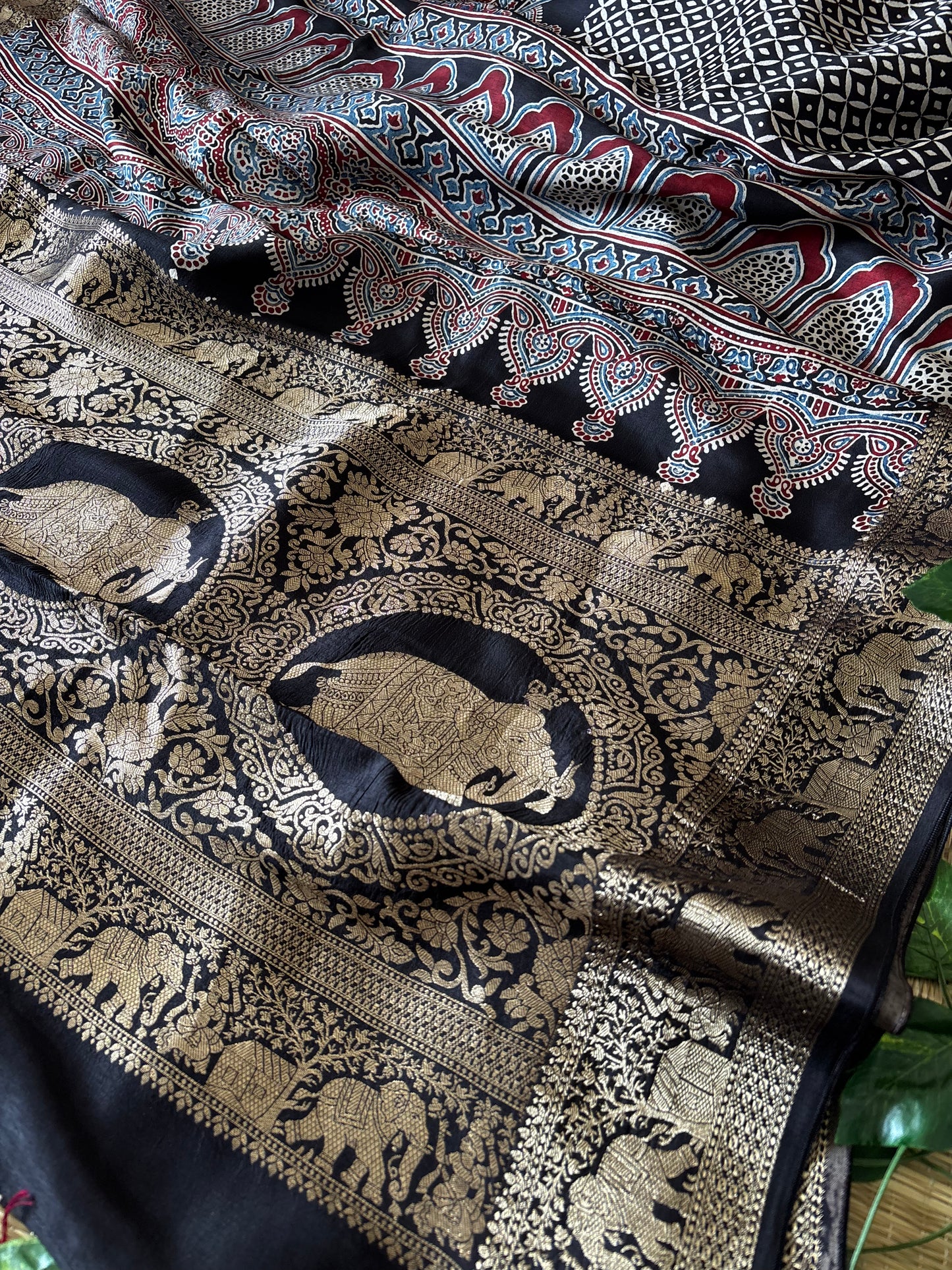 Ajrakh Dola Silk Saree