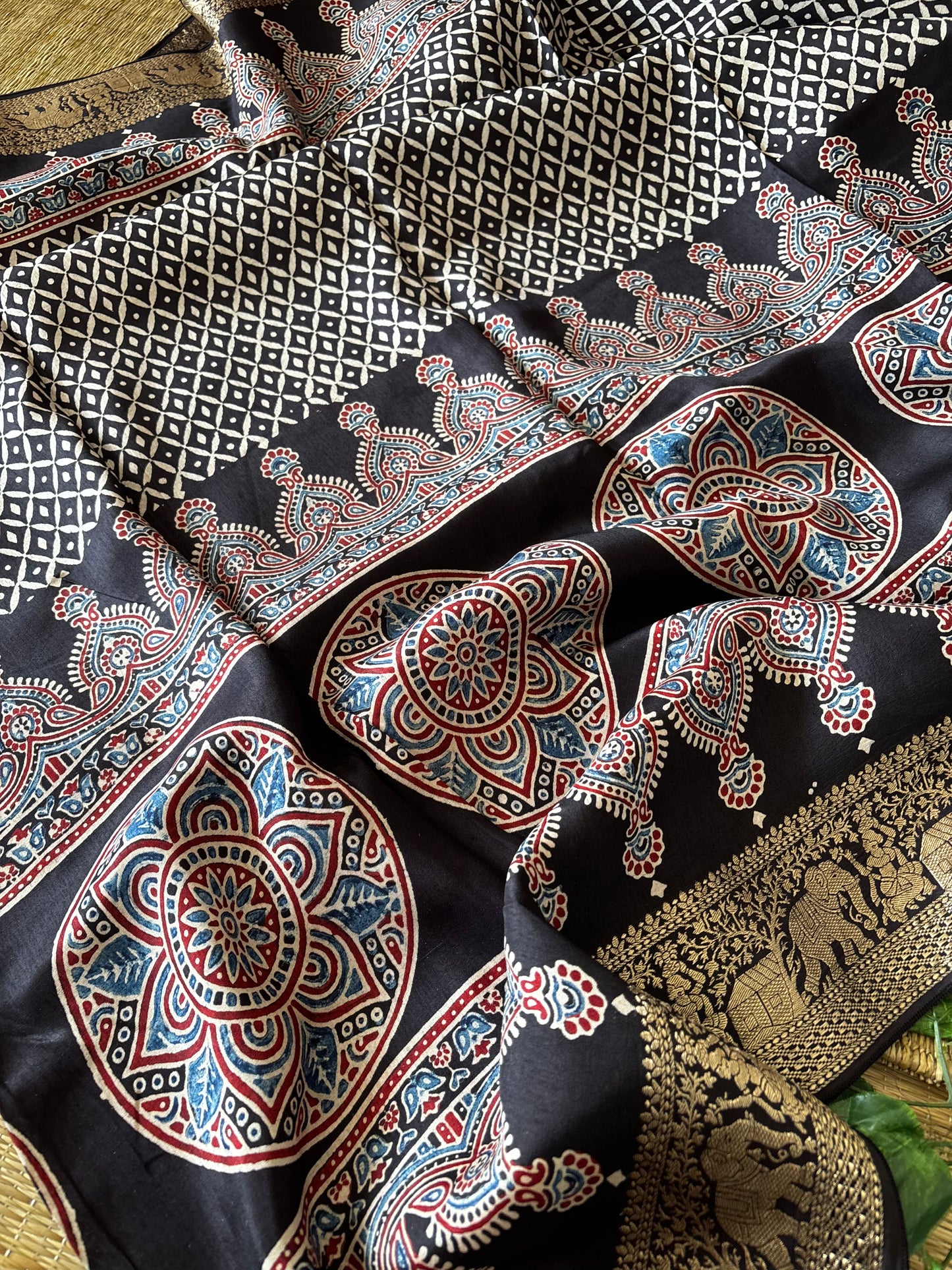 Ajrakh Dola Silk Saree