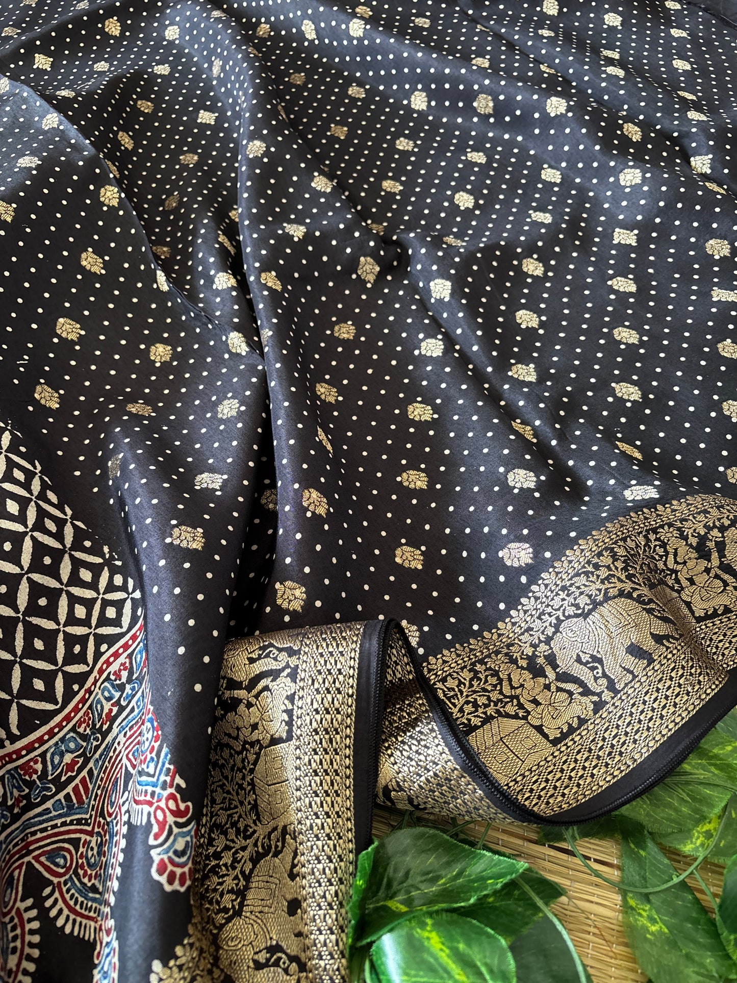 Ajrakh Dola Silk Saree