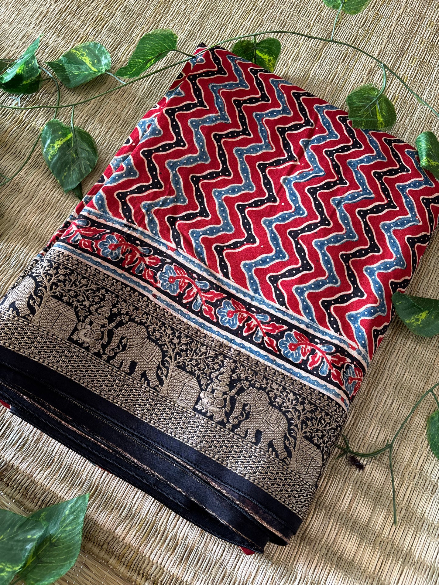 Ajrakh Dola Silk Saree