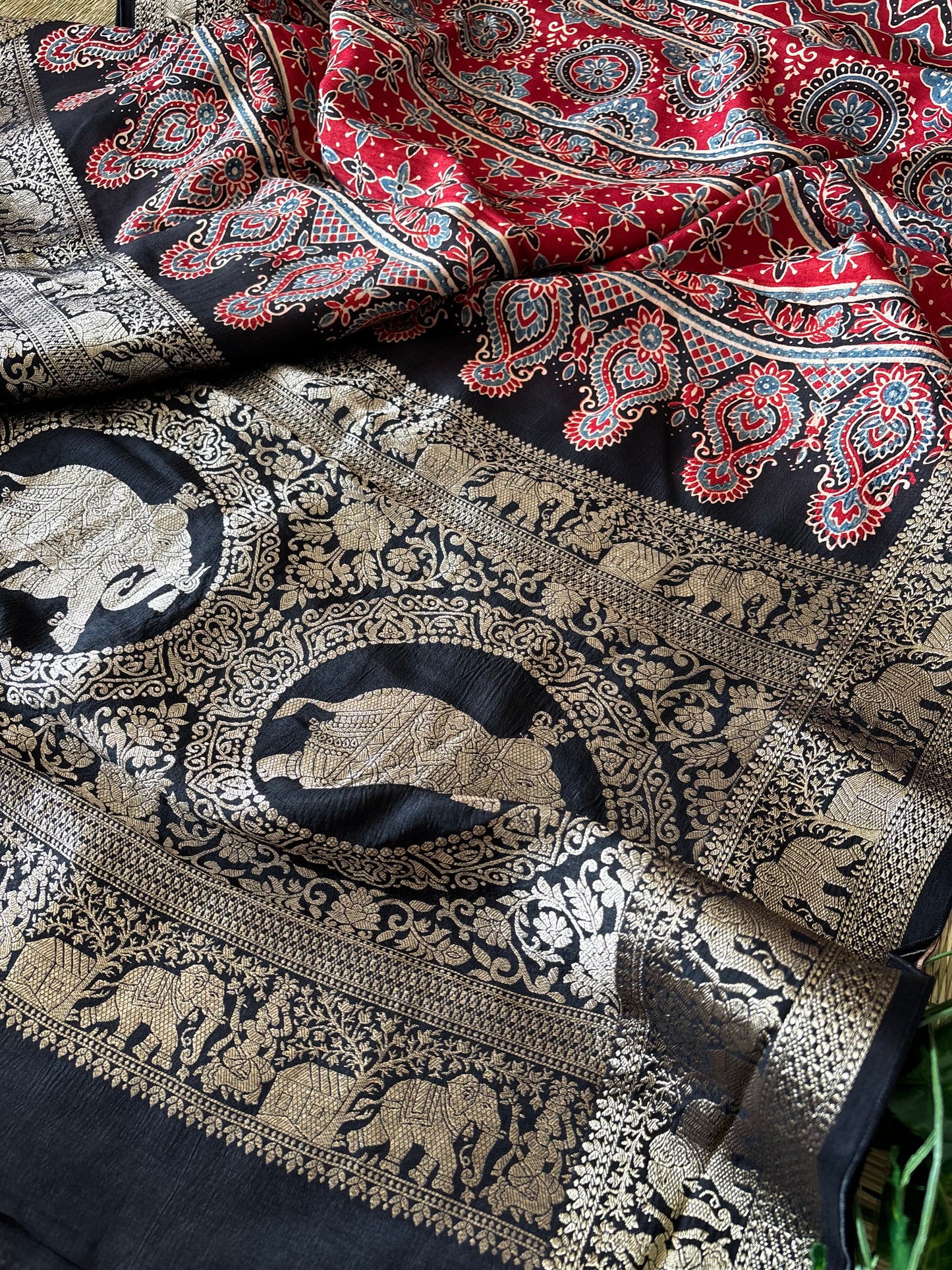 Ajrakh Dola Silk Saree