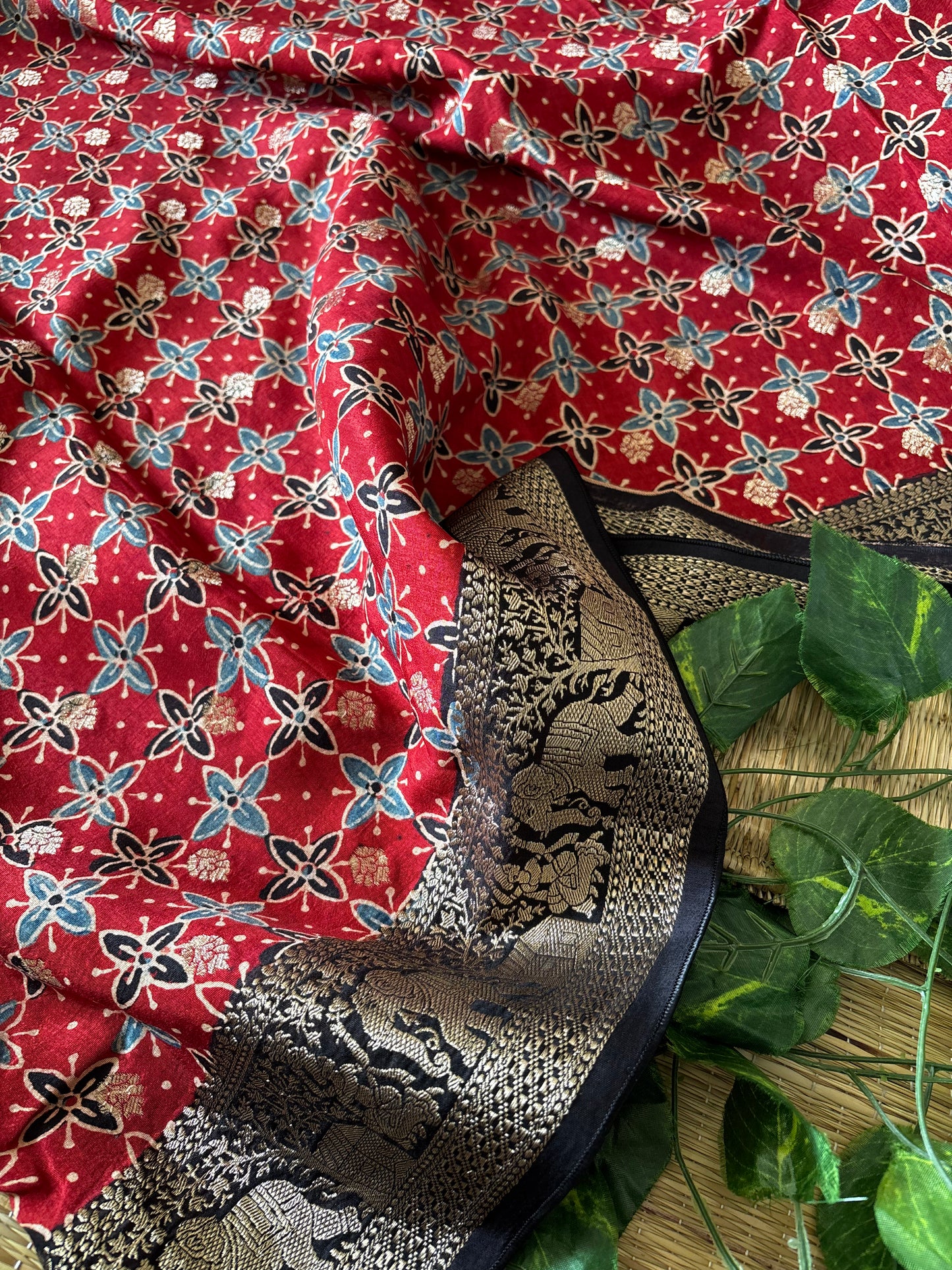 Ajrakh Dola Silk Saree
