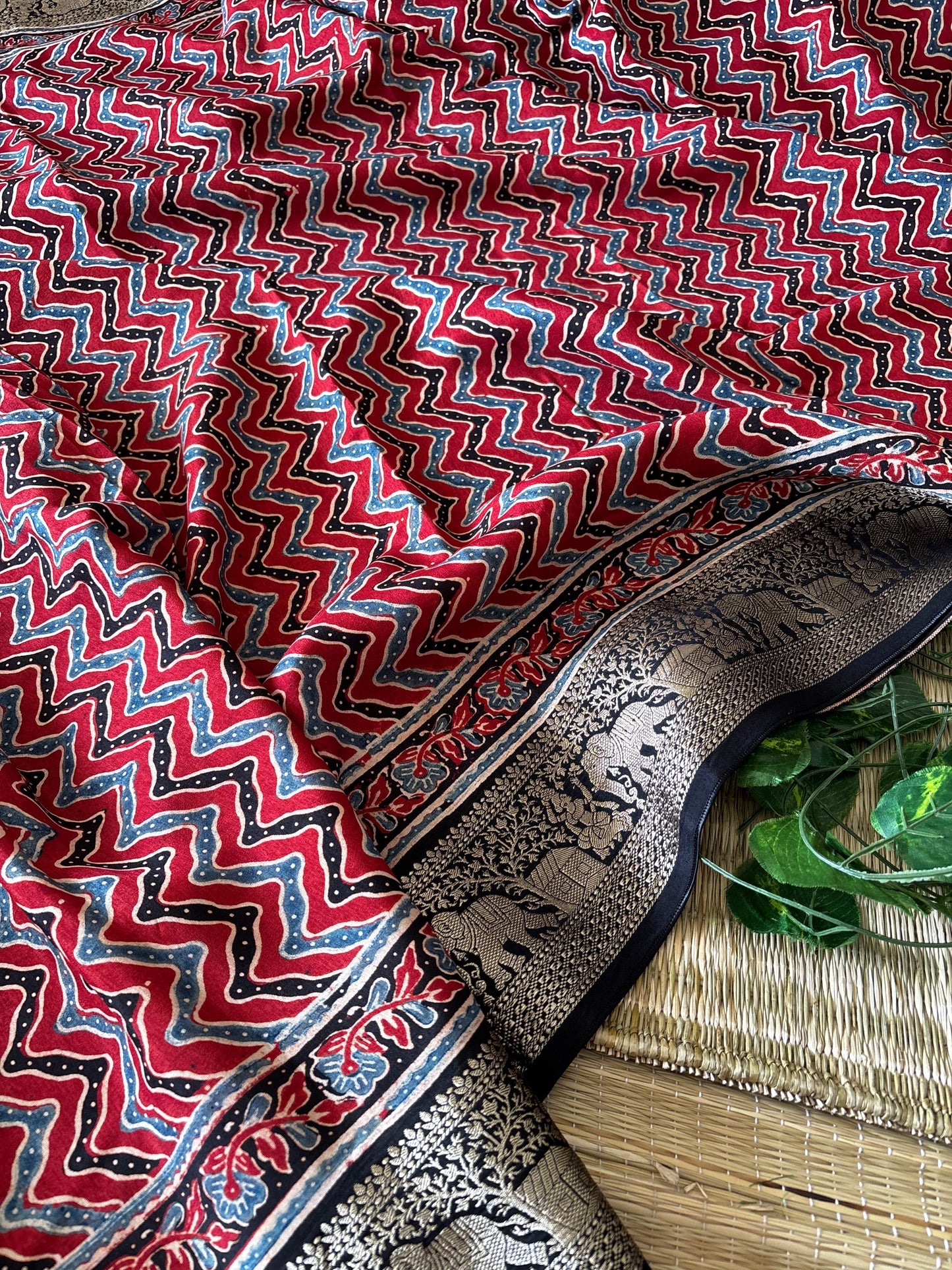 Ajrakh Dola Silk Saree