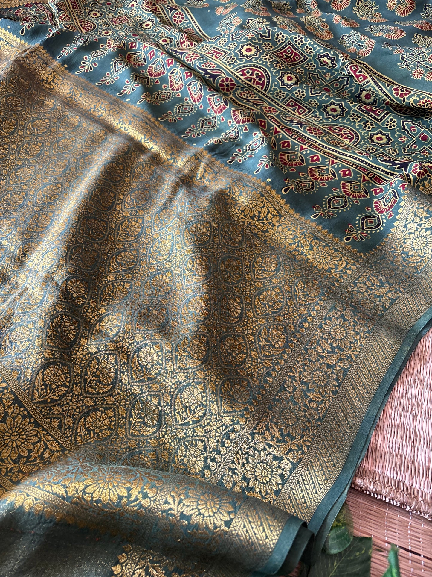 Ajrakh Dola Silk Saree