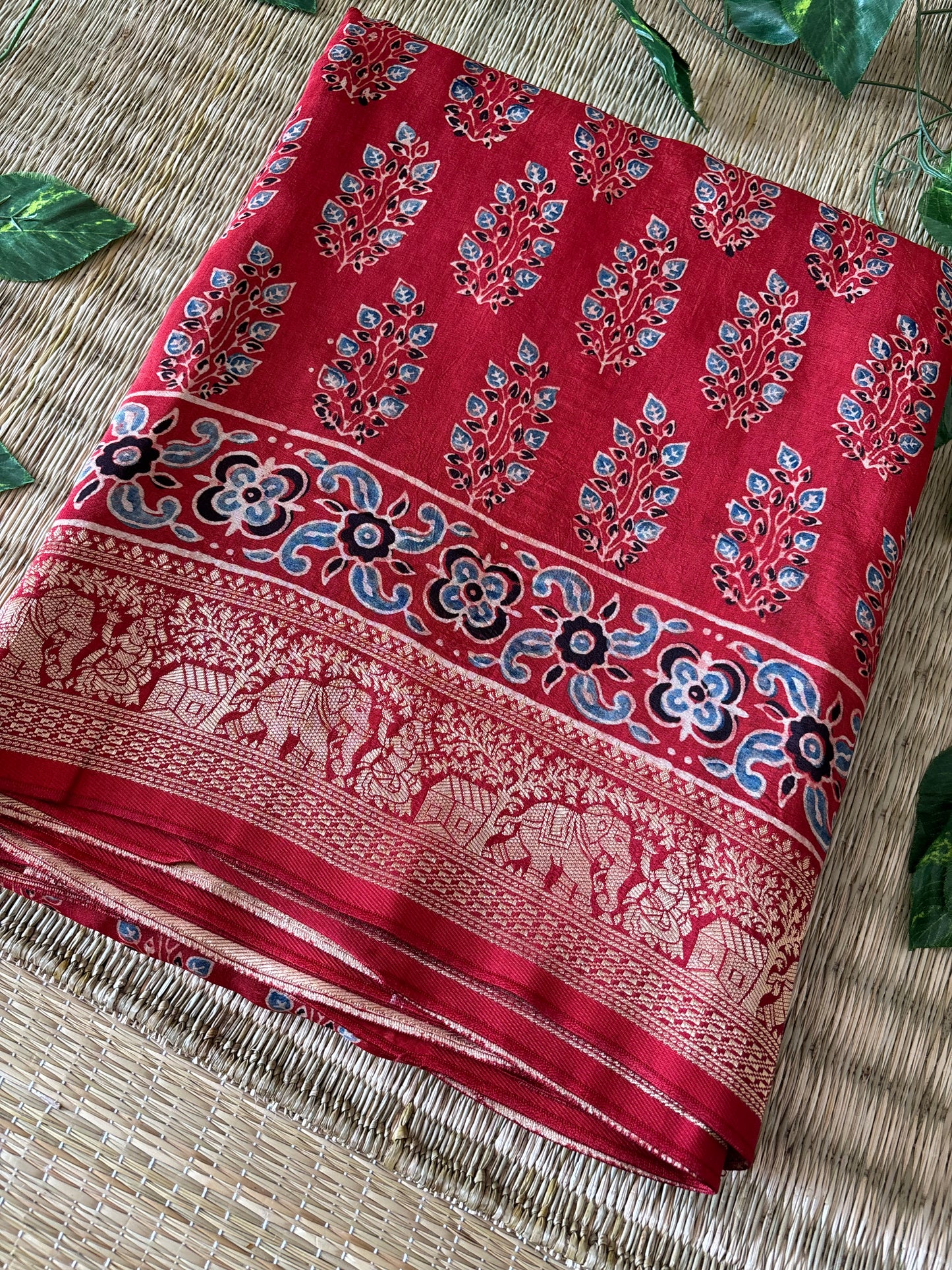 Ajrakh Dola Silk Saree