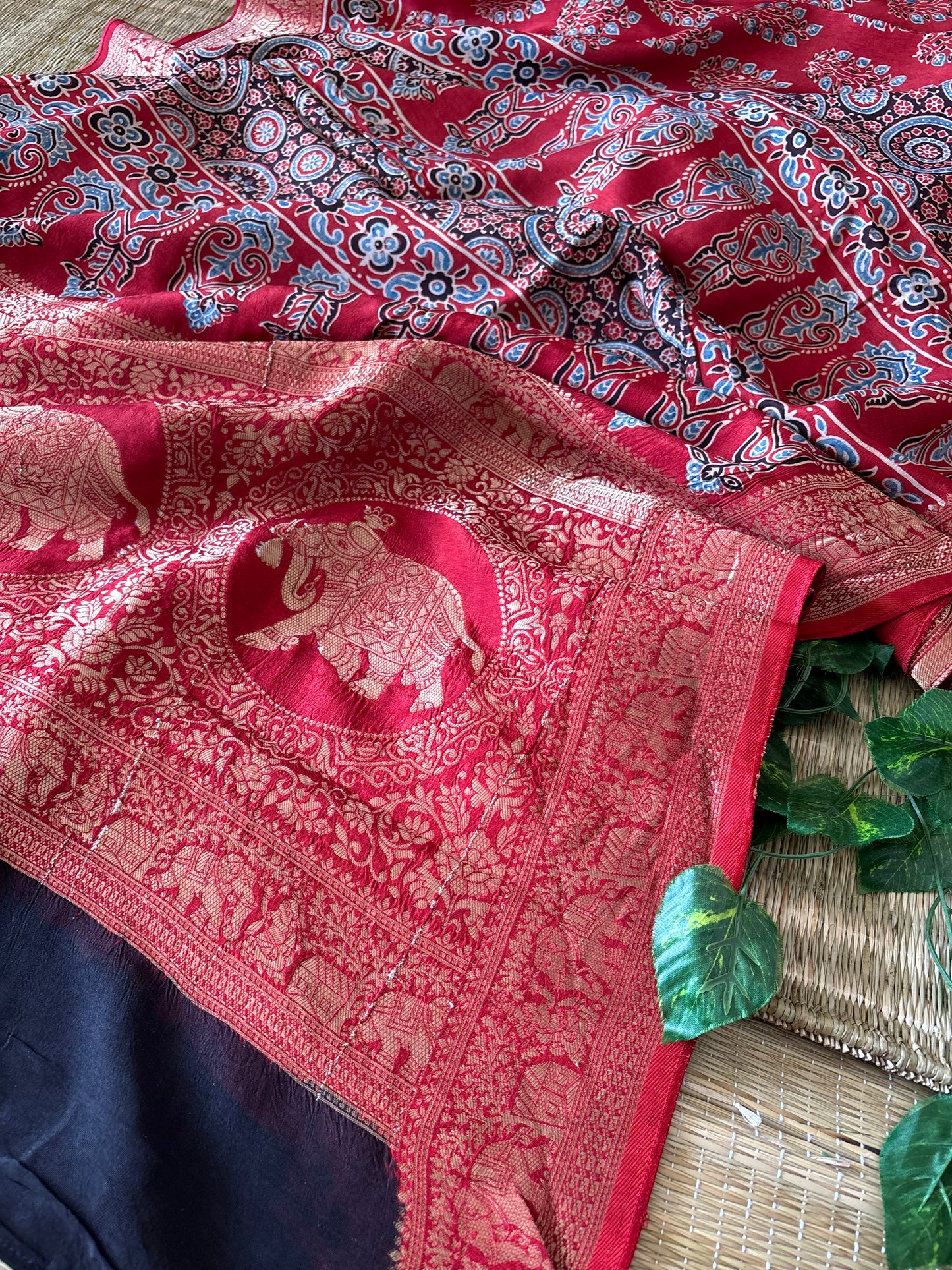 Ajrakh Dola Silk Saree