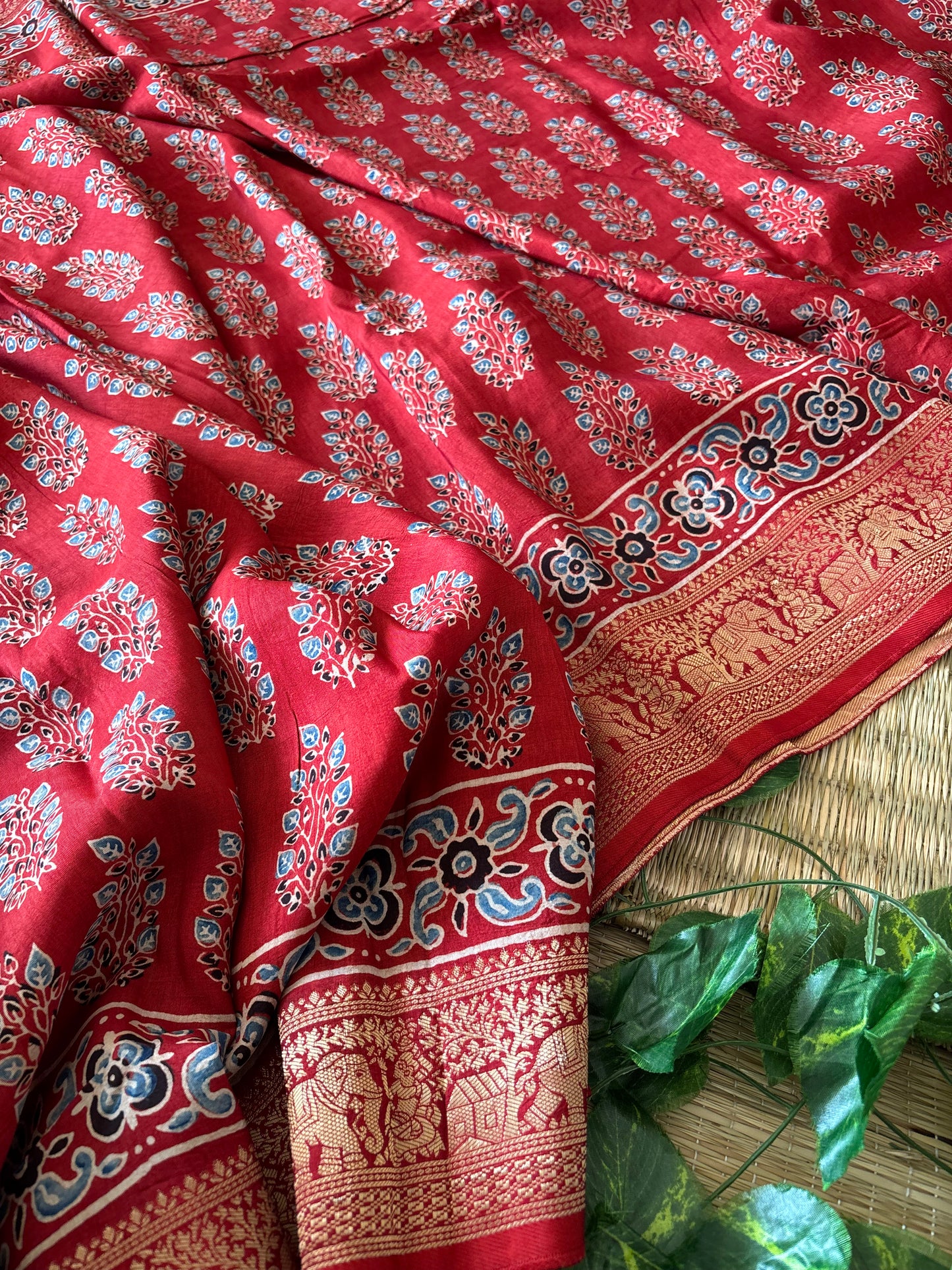 Ajrakh Dola Silk Saree