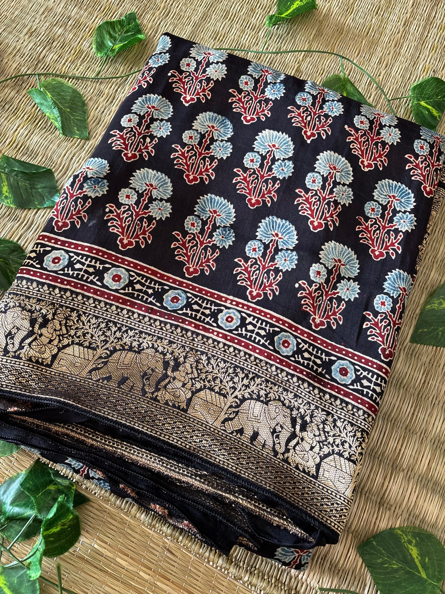 Ajrakh Dola Silk Saree