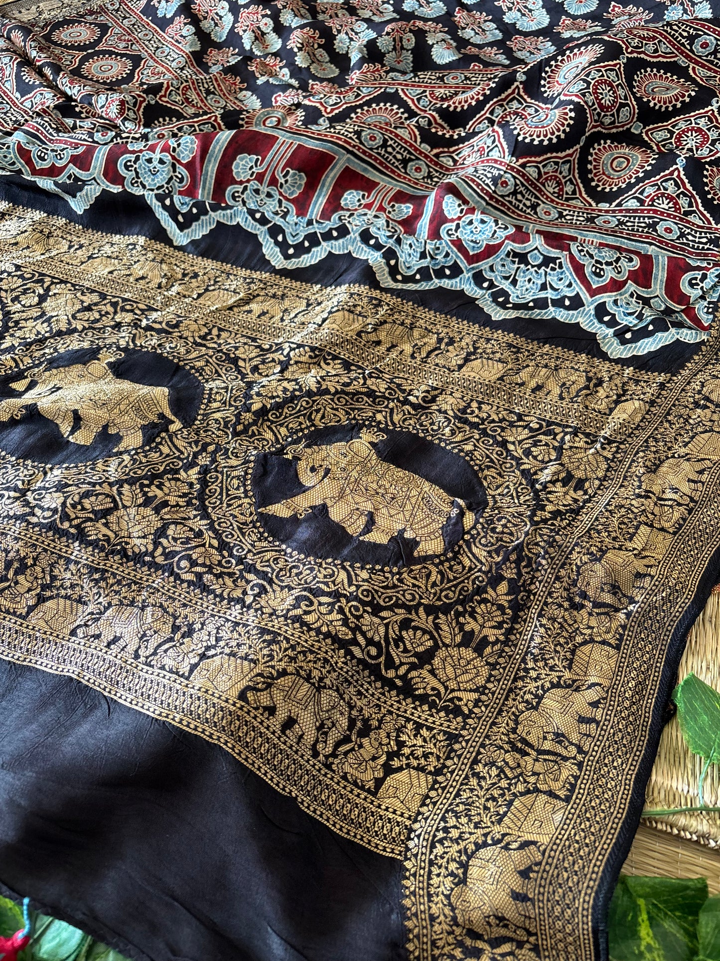 Ajrakh Dola Silk Saree