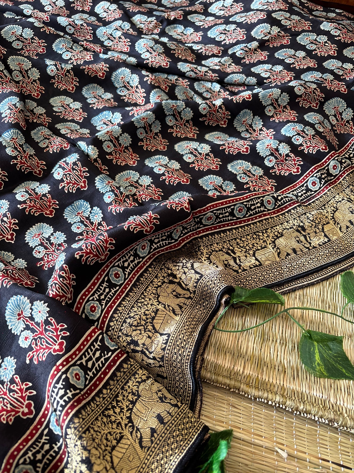 Ajrakh Dola Silk Saree