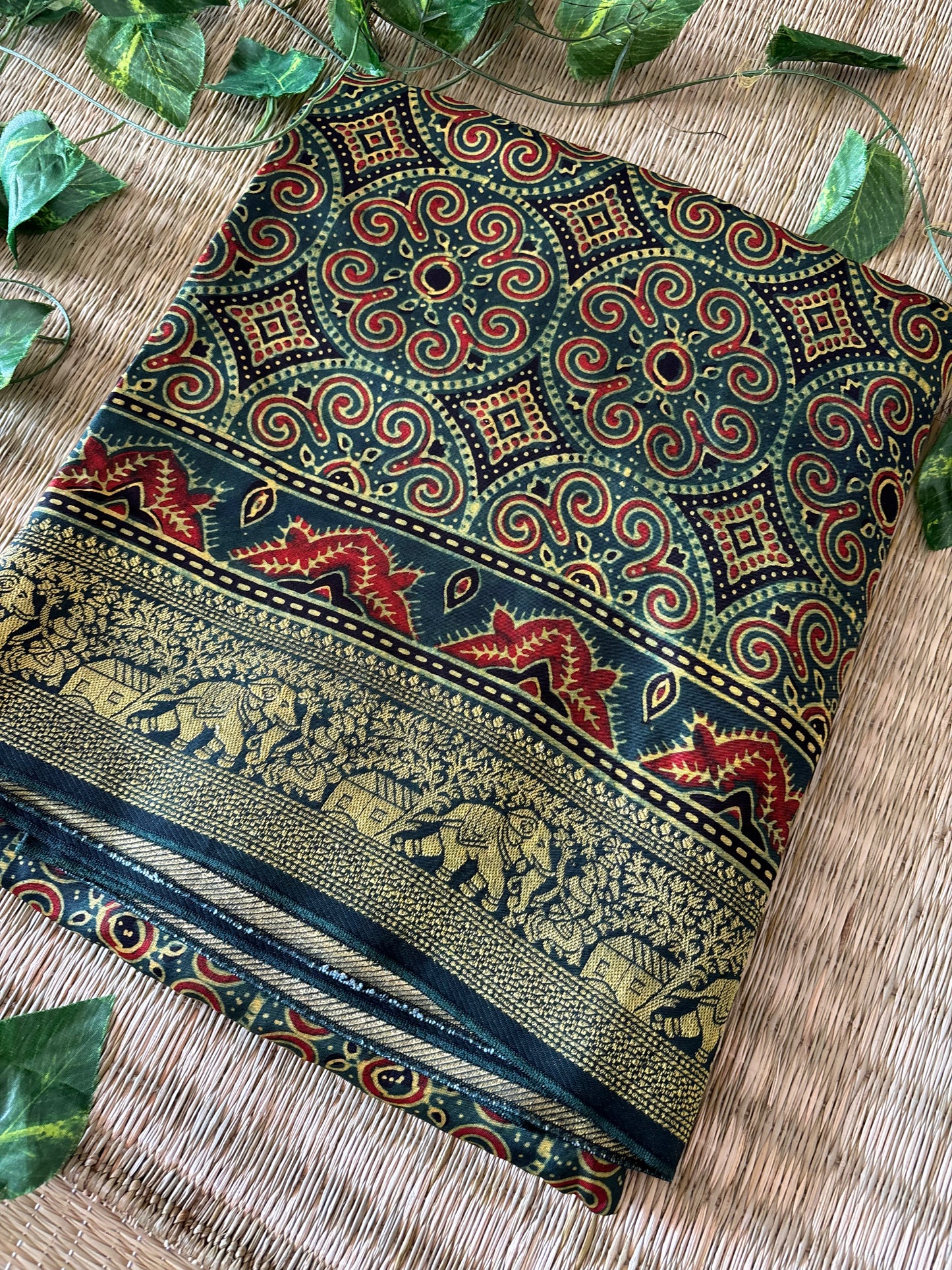 Ajrakh Dola Silk Saree