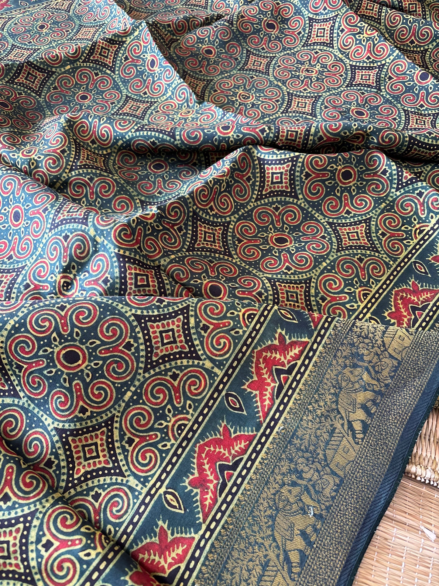 Ajrakh Dola Silk Saree
