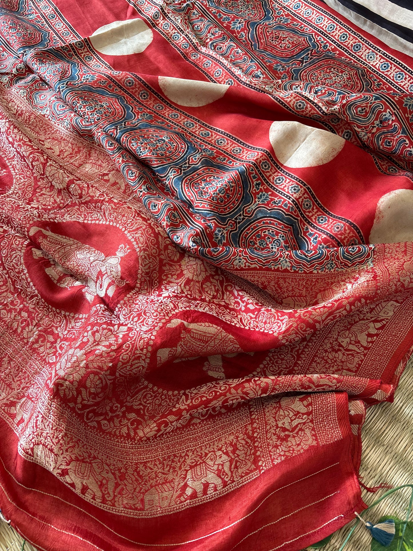 Ajrakh Dola Silk Saree