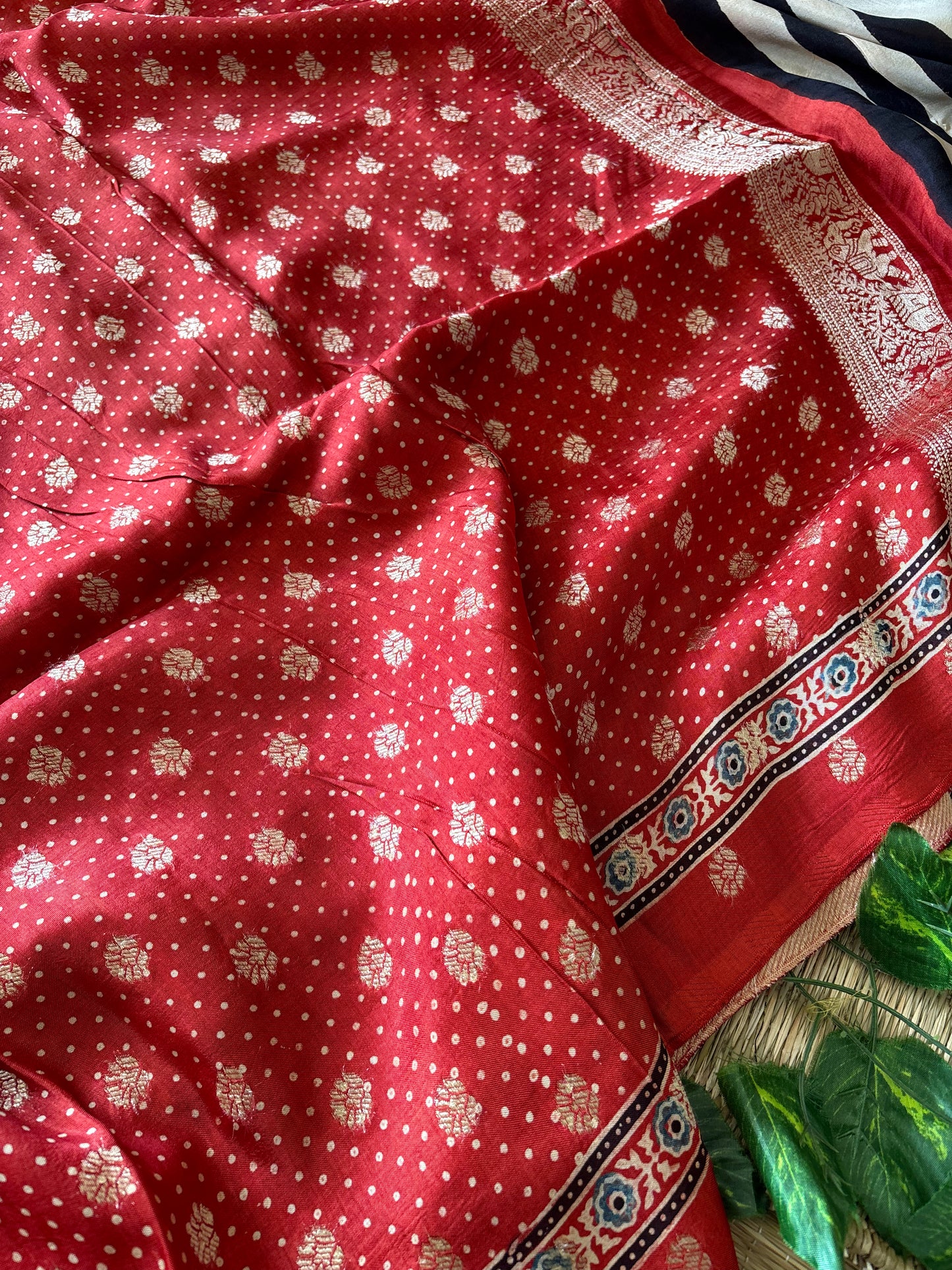 Ajrakh Dola Silk Saree
