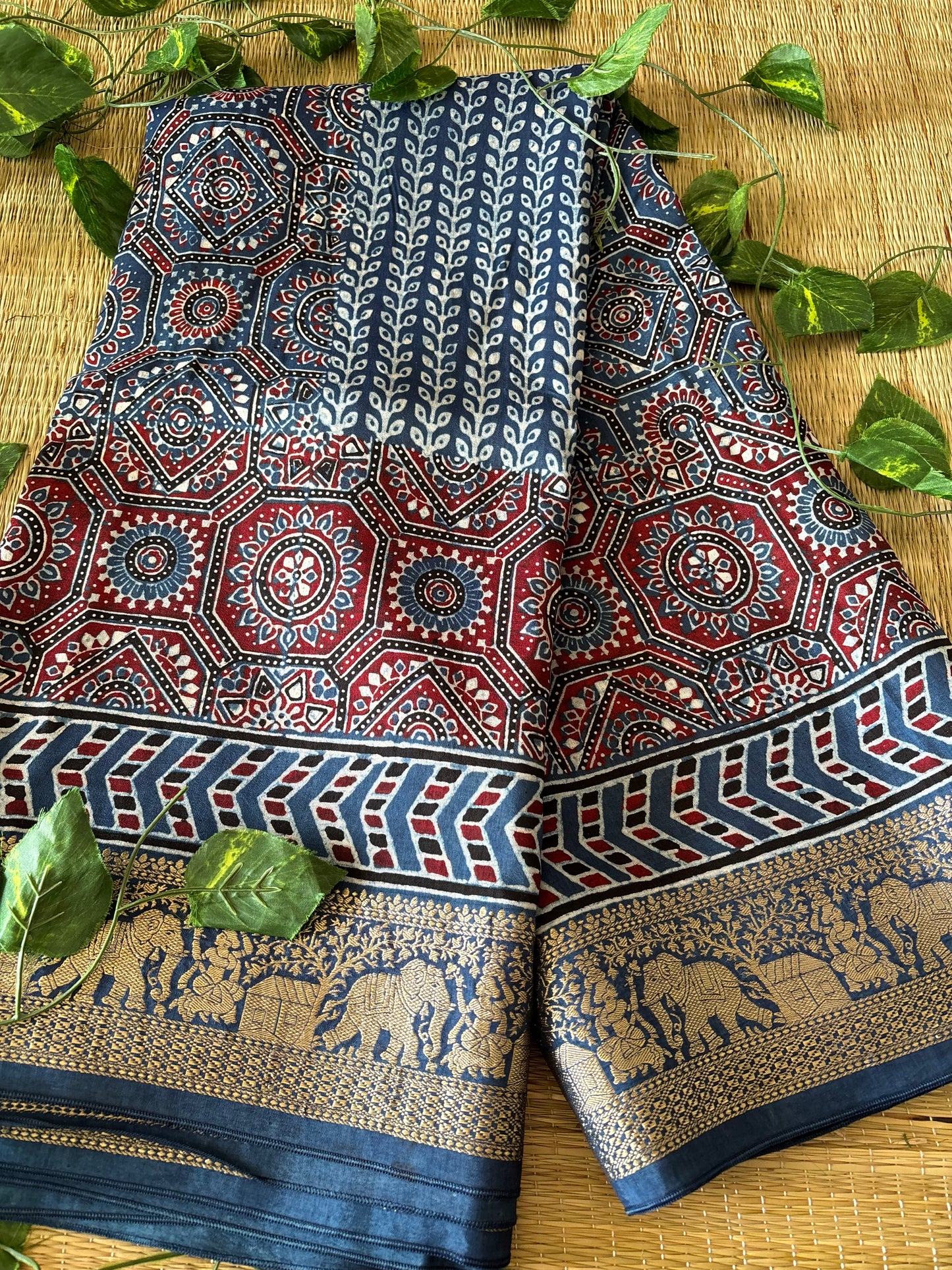 Ajrakh Dola Silk Saree