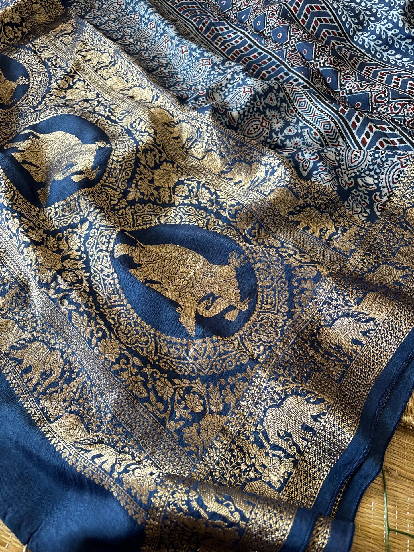 Ajrakh Dola Silk Saree