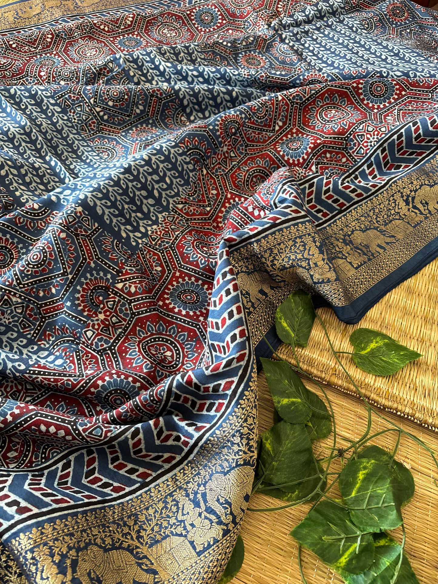 Ajrakh Dola Silk Saree