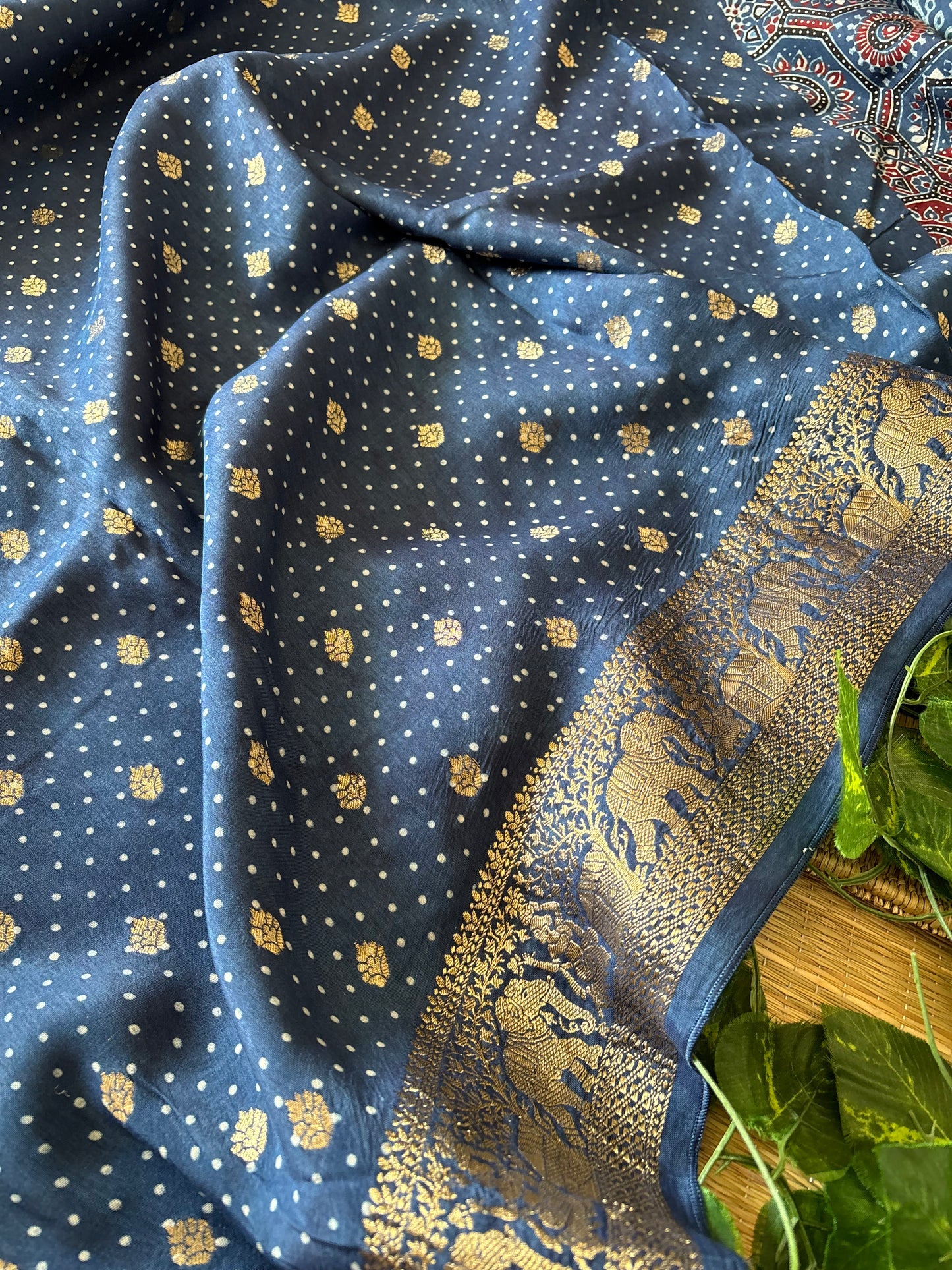 Ajrakh Dola Silk Saree