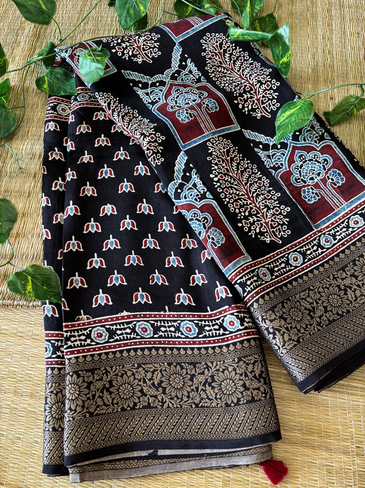 Ajrakh Dola Silk Saree