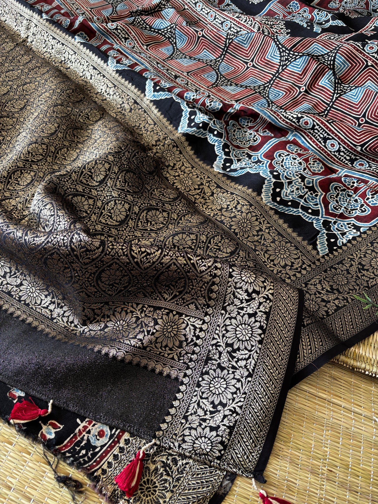 Ajrakh Dola Silk Saree