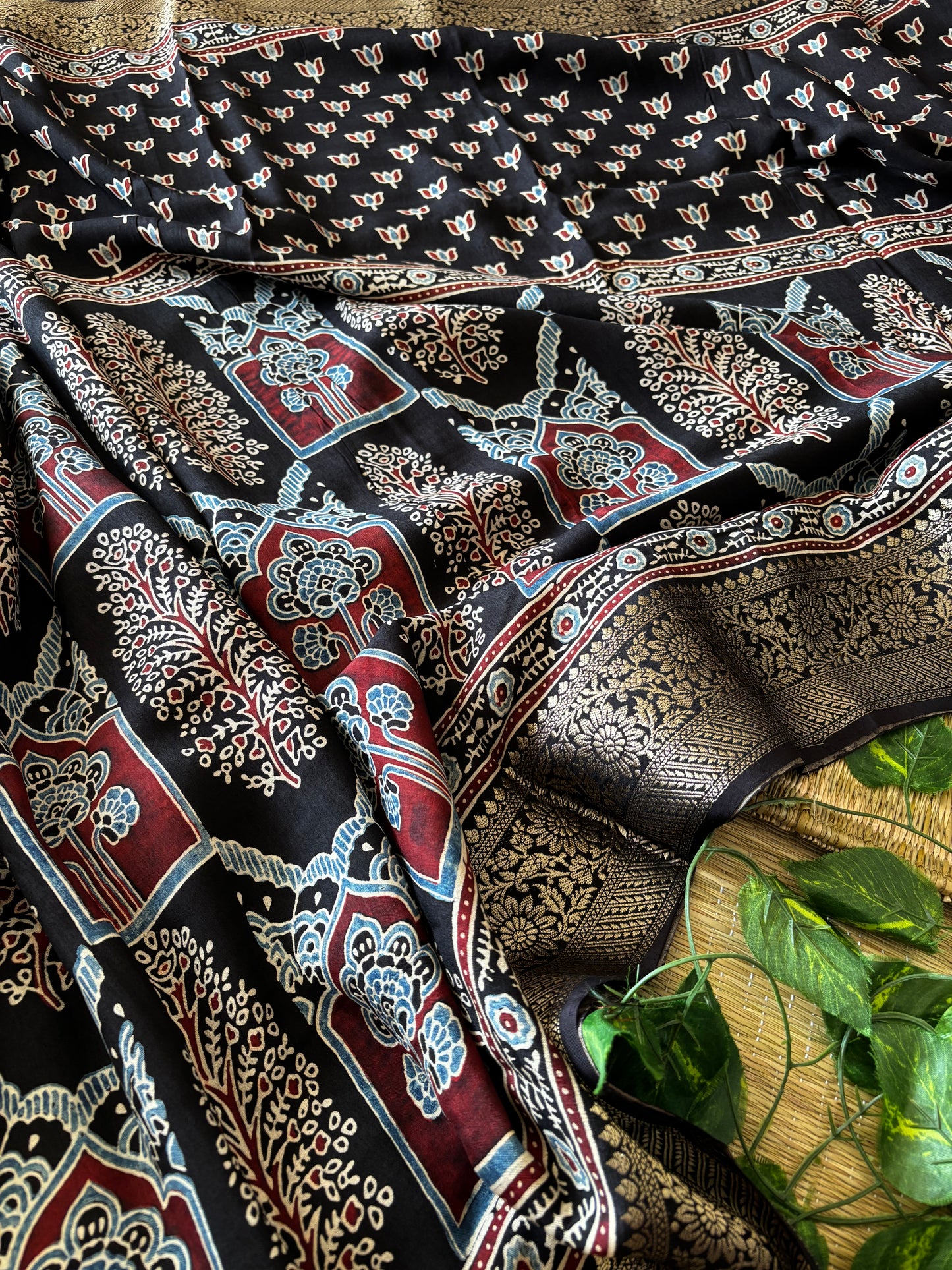 Ajrakh Dola Silk Saree