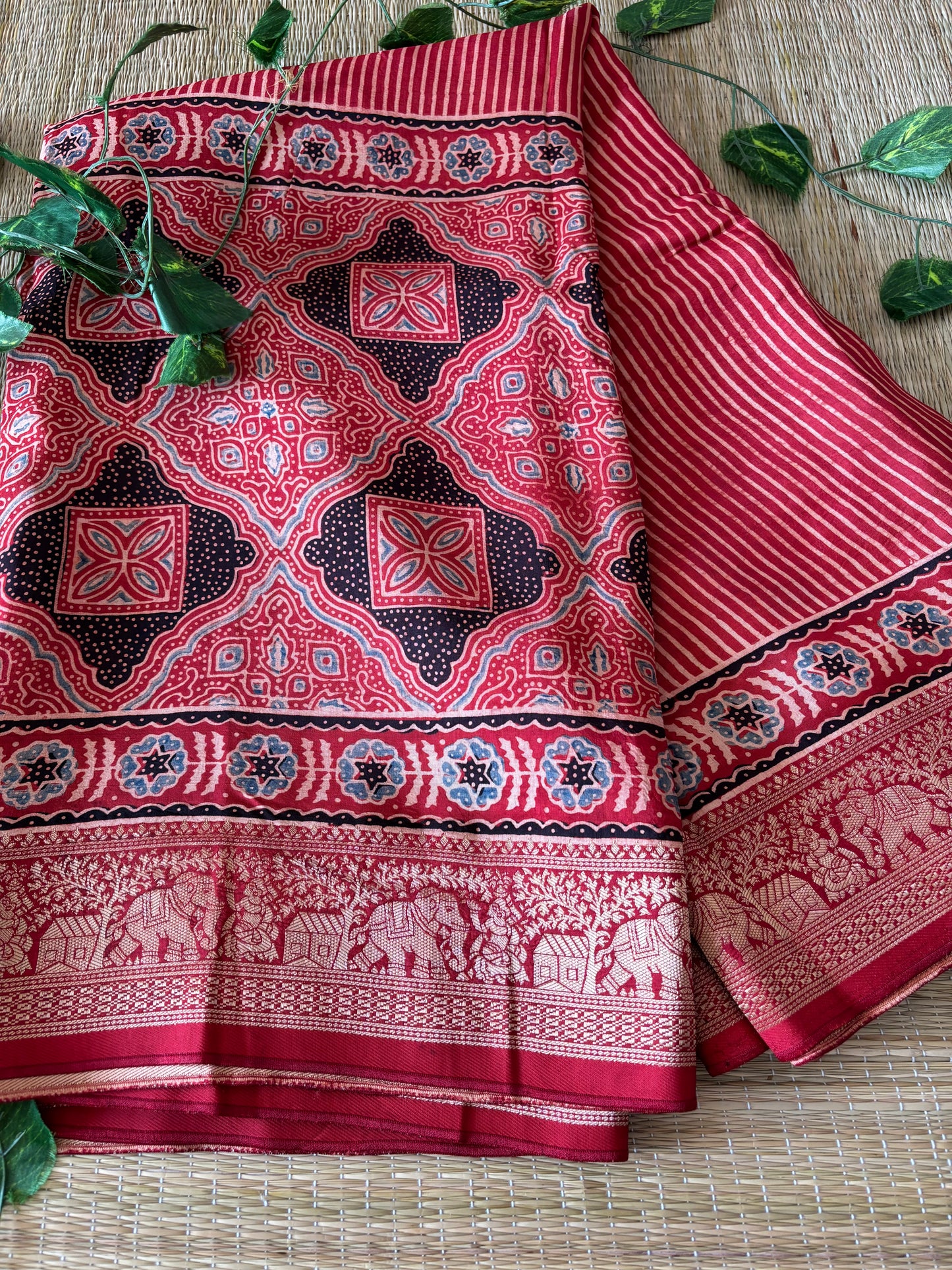 Ajrakh Dola Silk Saree