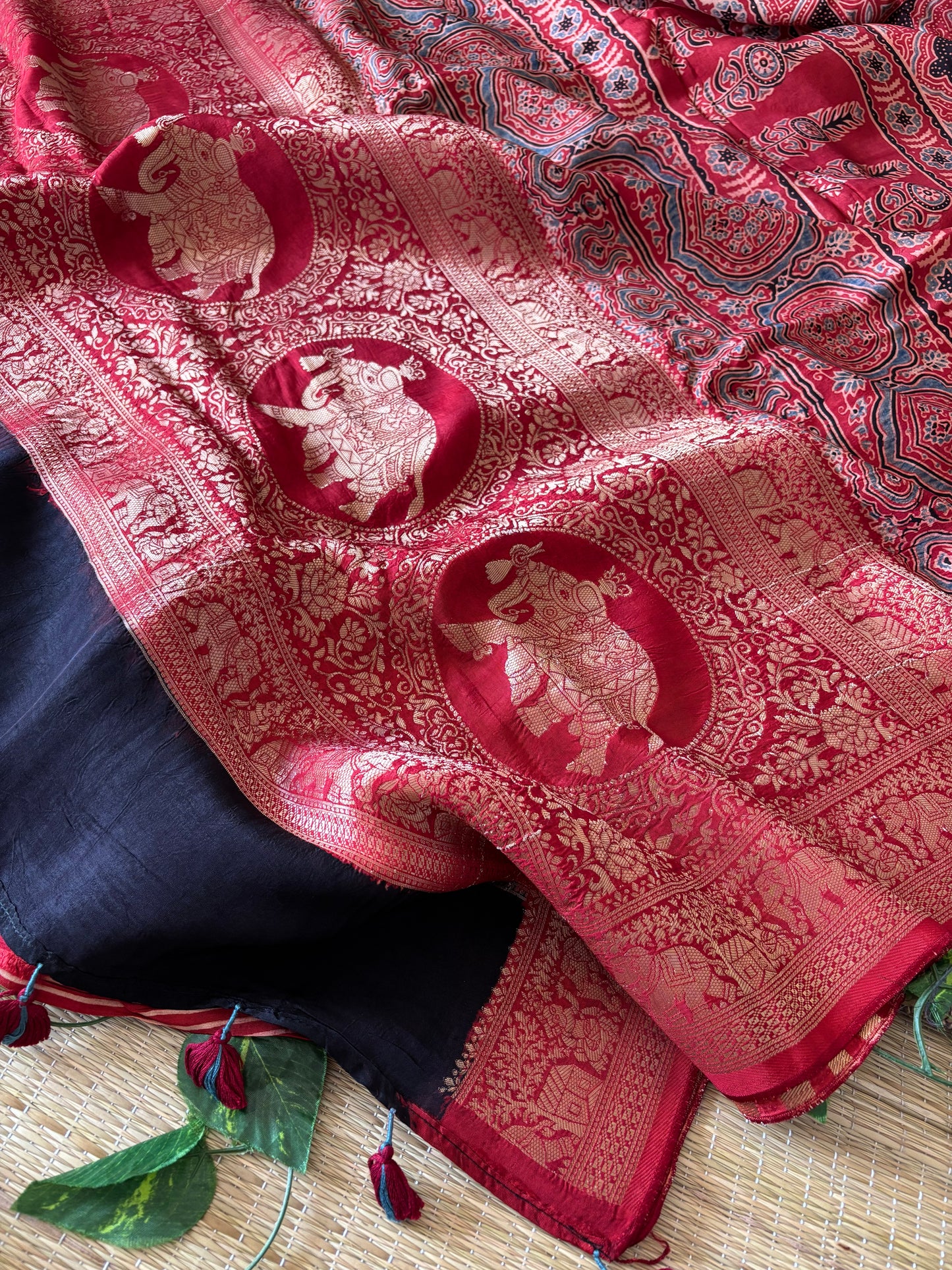 Ajrakh Dola Silk Saree