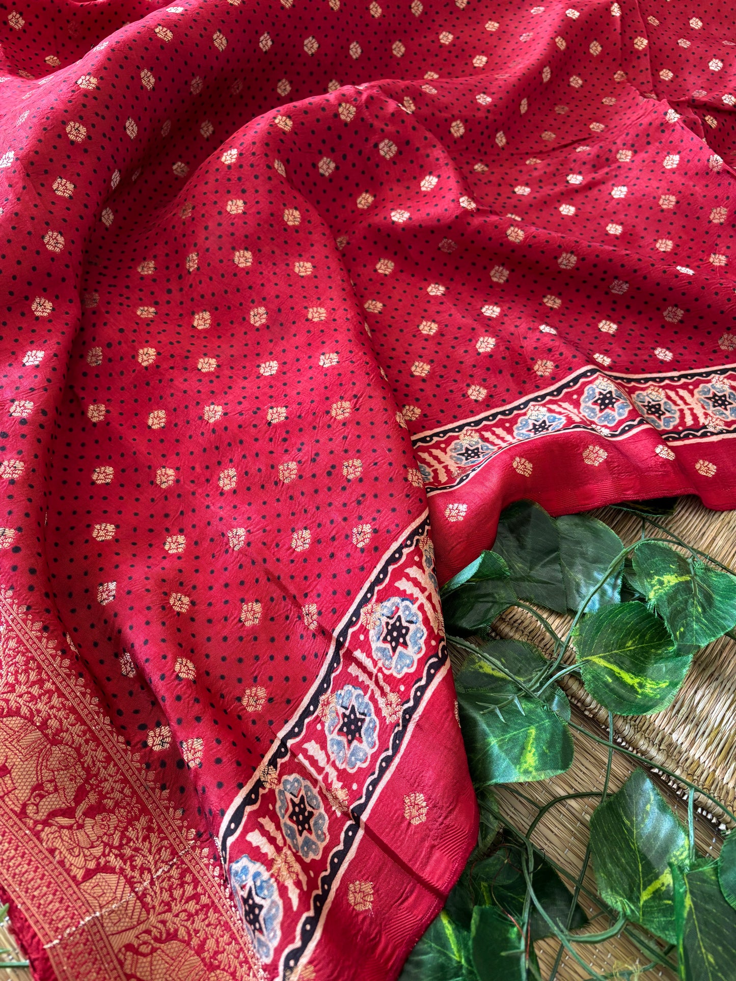 Ajrakh Dola Silk Saree