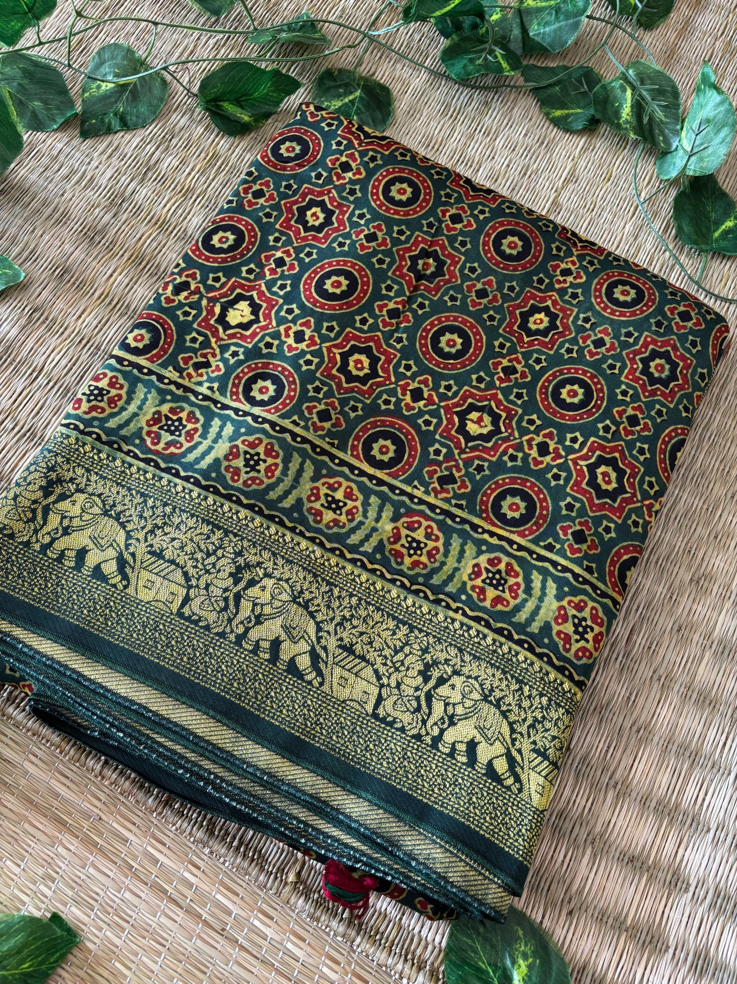 Ajrakh Dola Silk Saree