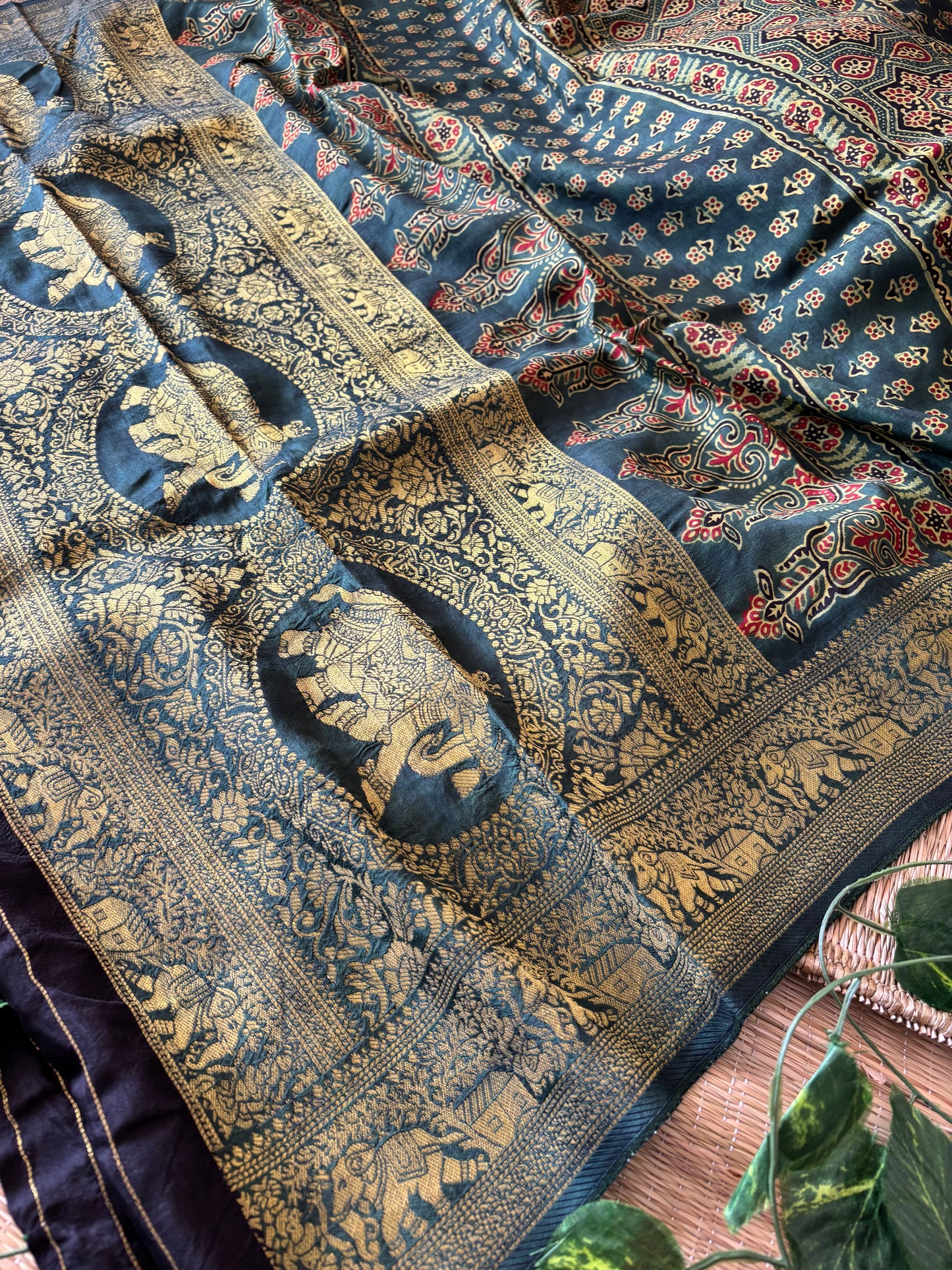 Ajrakh Dola Silk Saree