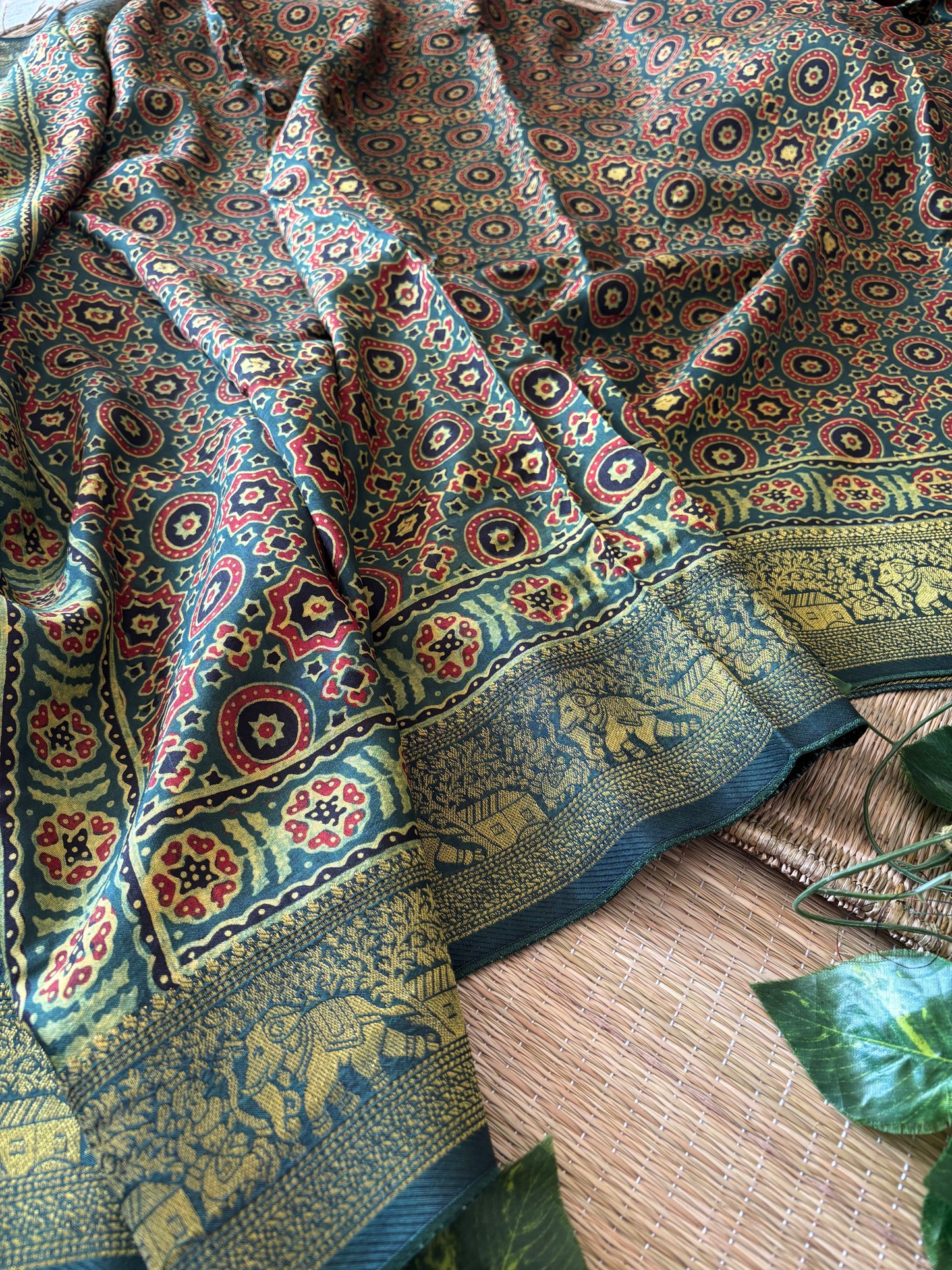 Ajrakh Dola Silk Saree