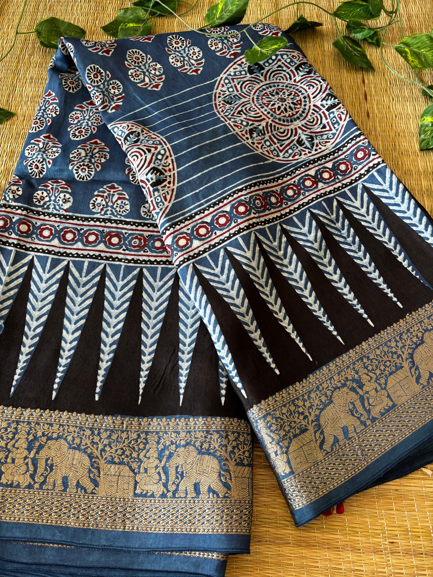 Ajrakh Dola Silk Saree