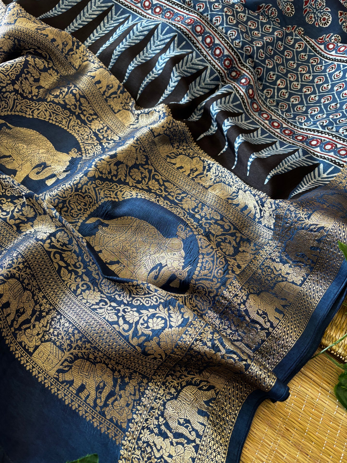 Ajrakh Dola Silk Saree