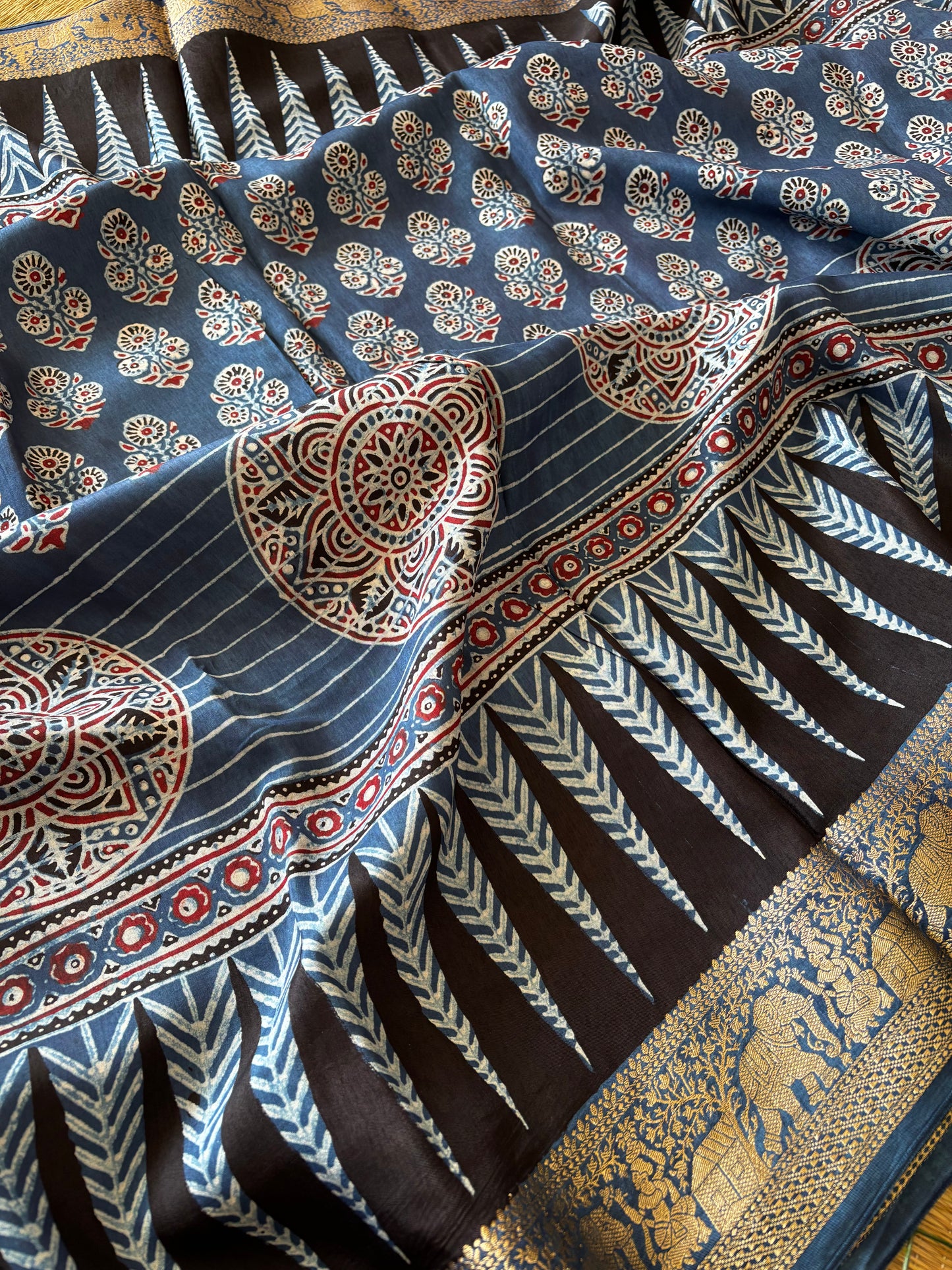 Ajrakh Dola Silk Saree