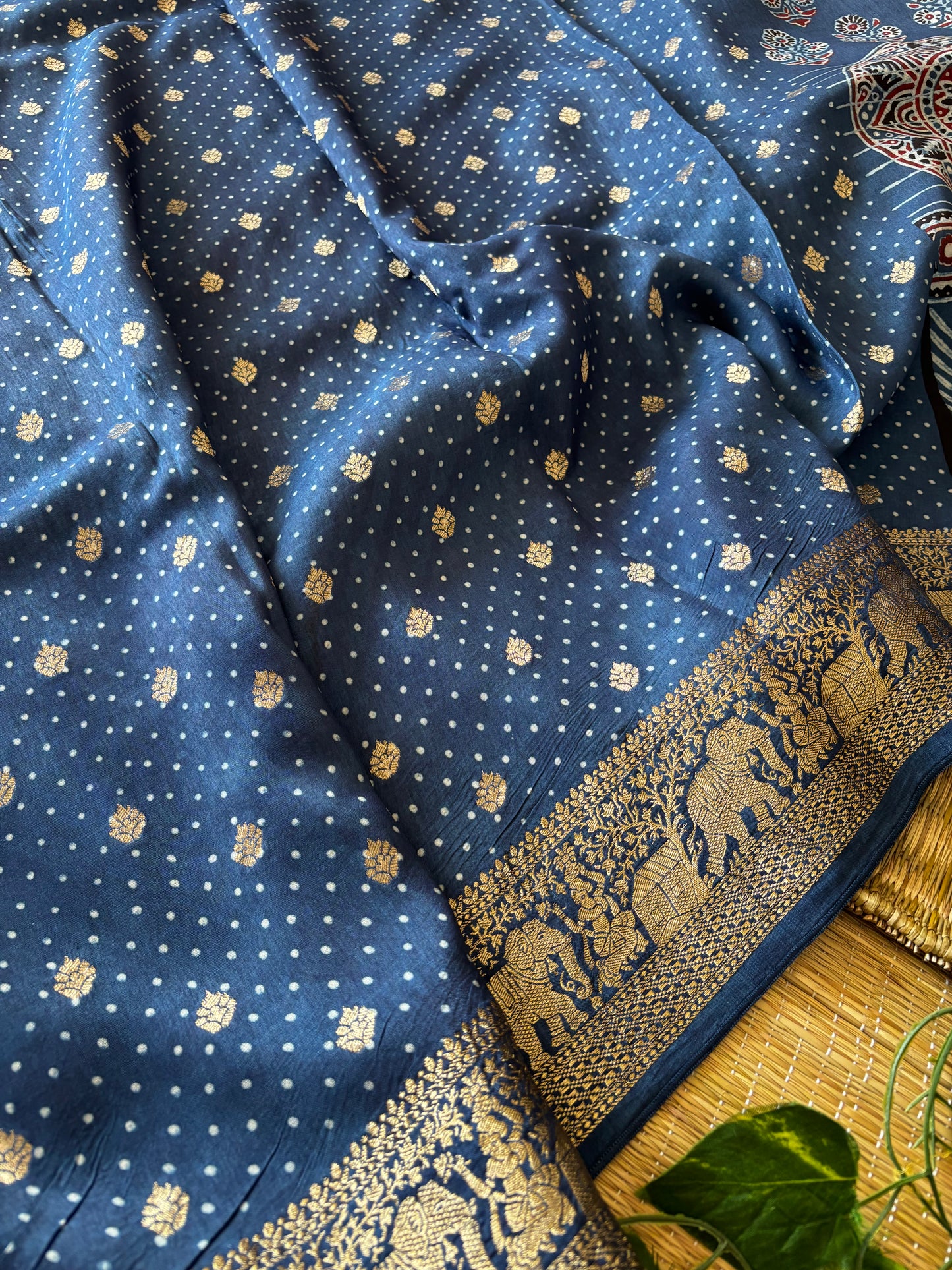 Ajrakh Dola Silk Saree