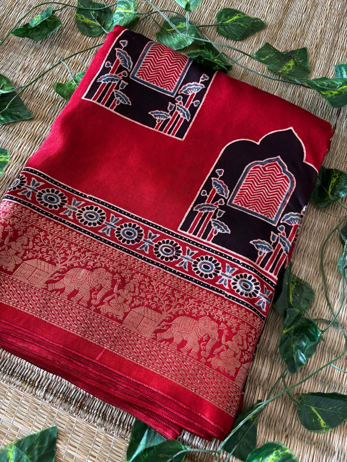 Ajrakh Dola Silk Saree
