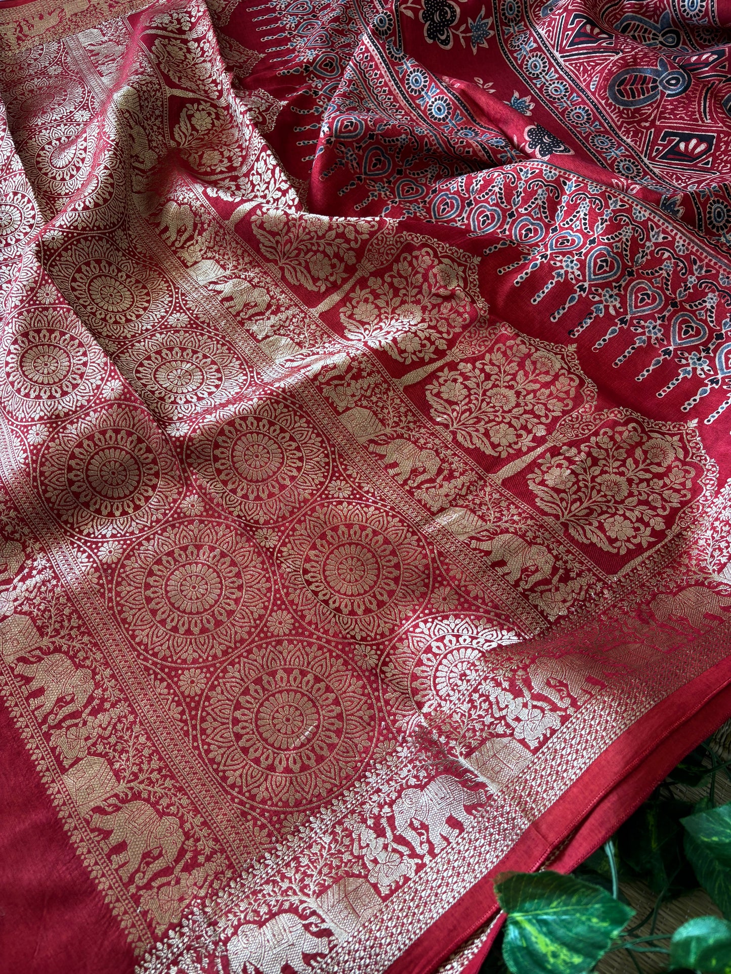 Ajrakh Dola Silk Saree