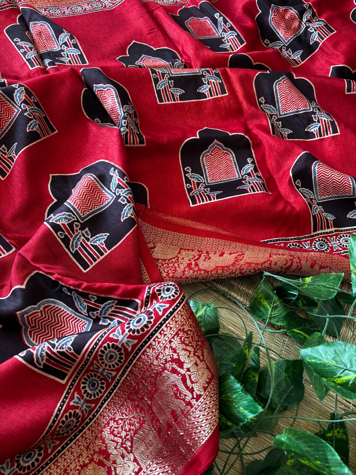 Ajrakh Dola Silk Saree