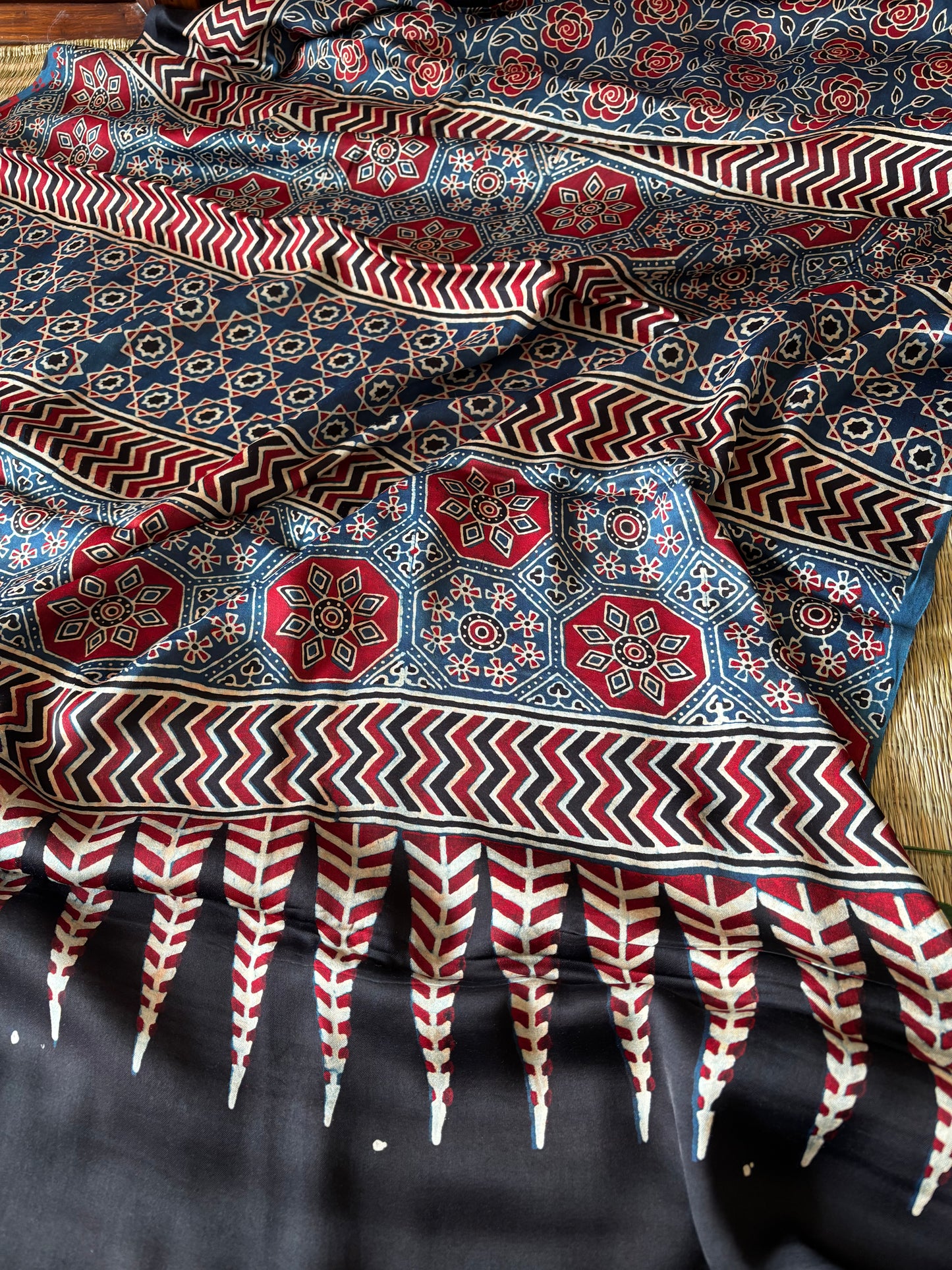 Ajrakh Modal Silk Saree