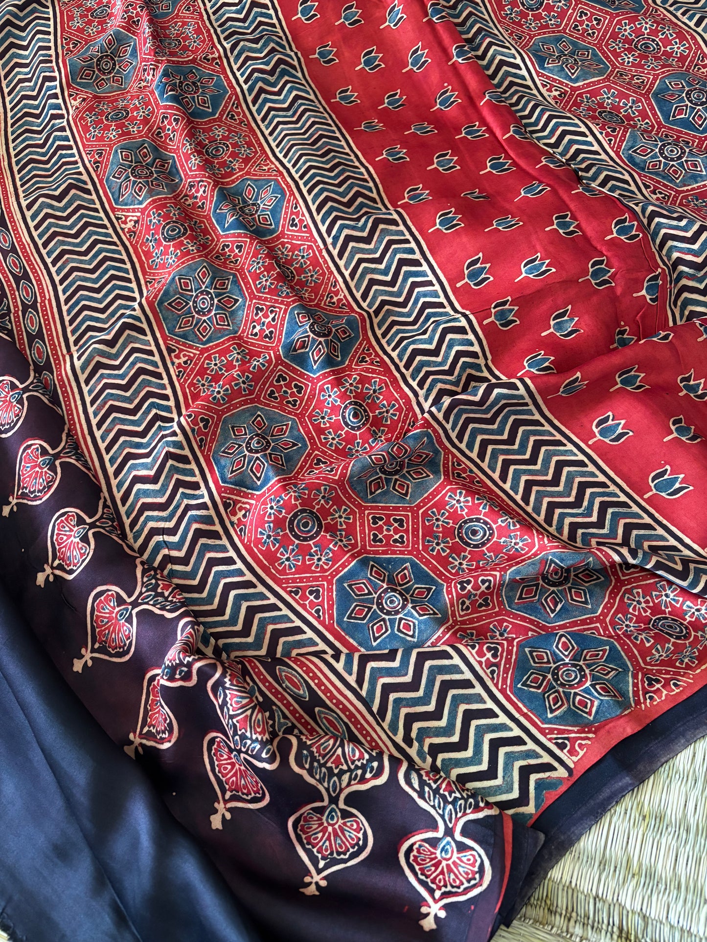Ajrakh Modal Silk Saree