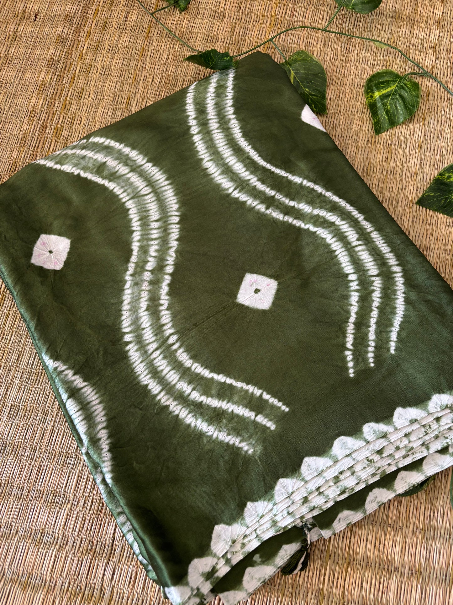Modal Needle Shibori Saree (Moss Green)