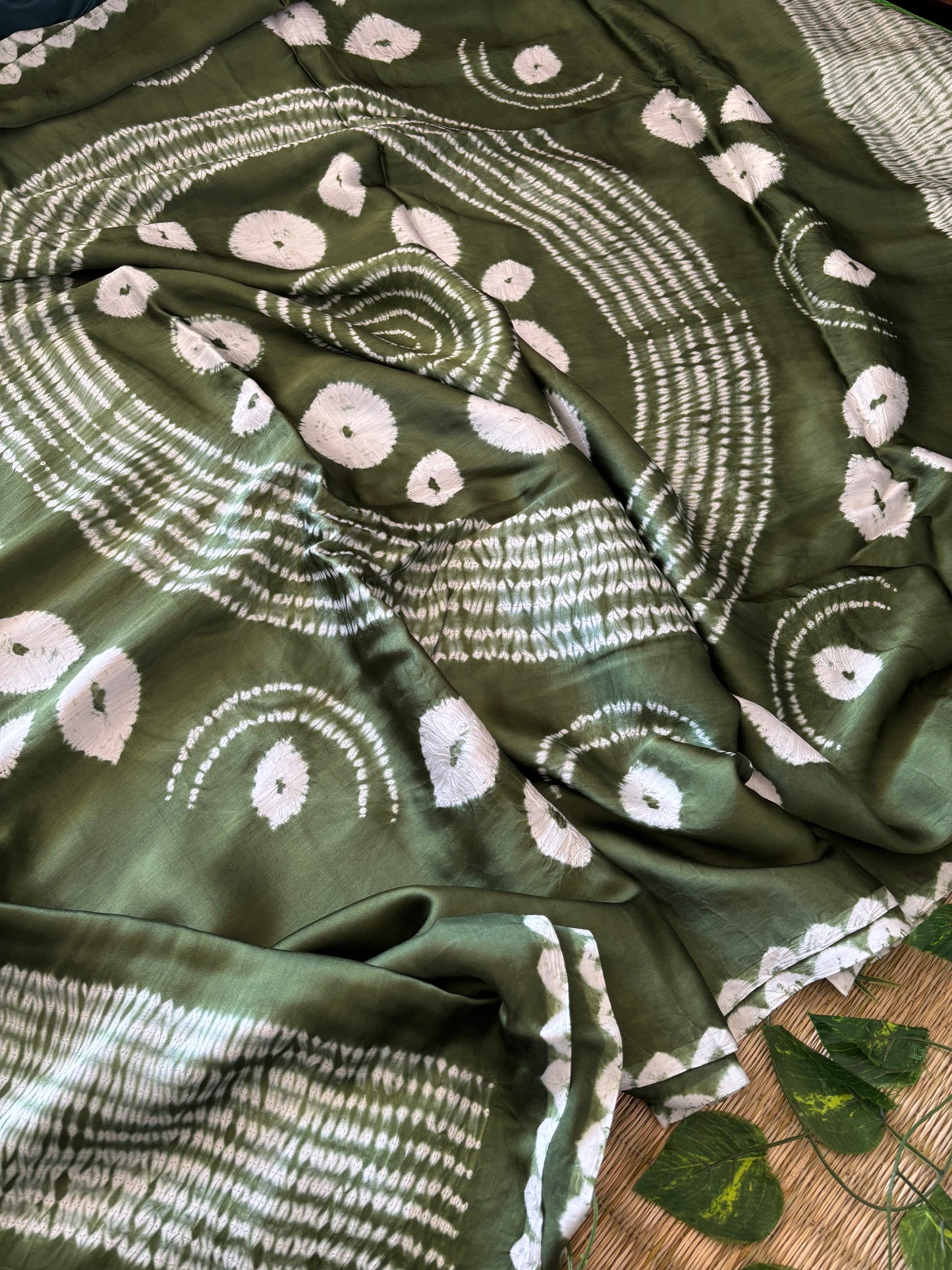 Modal Needle Shibori Saree (Moss Green)