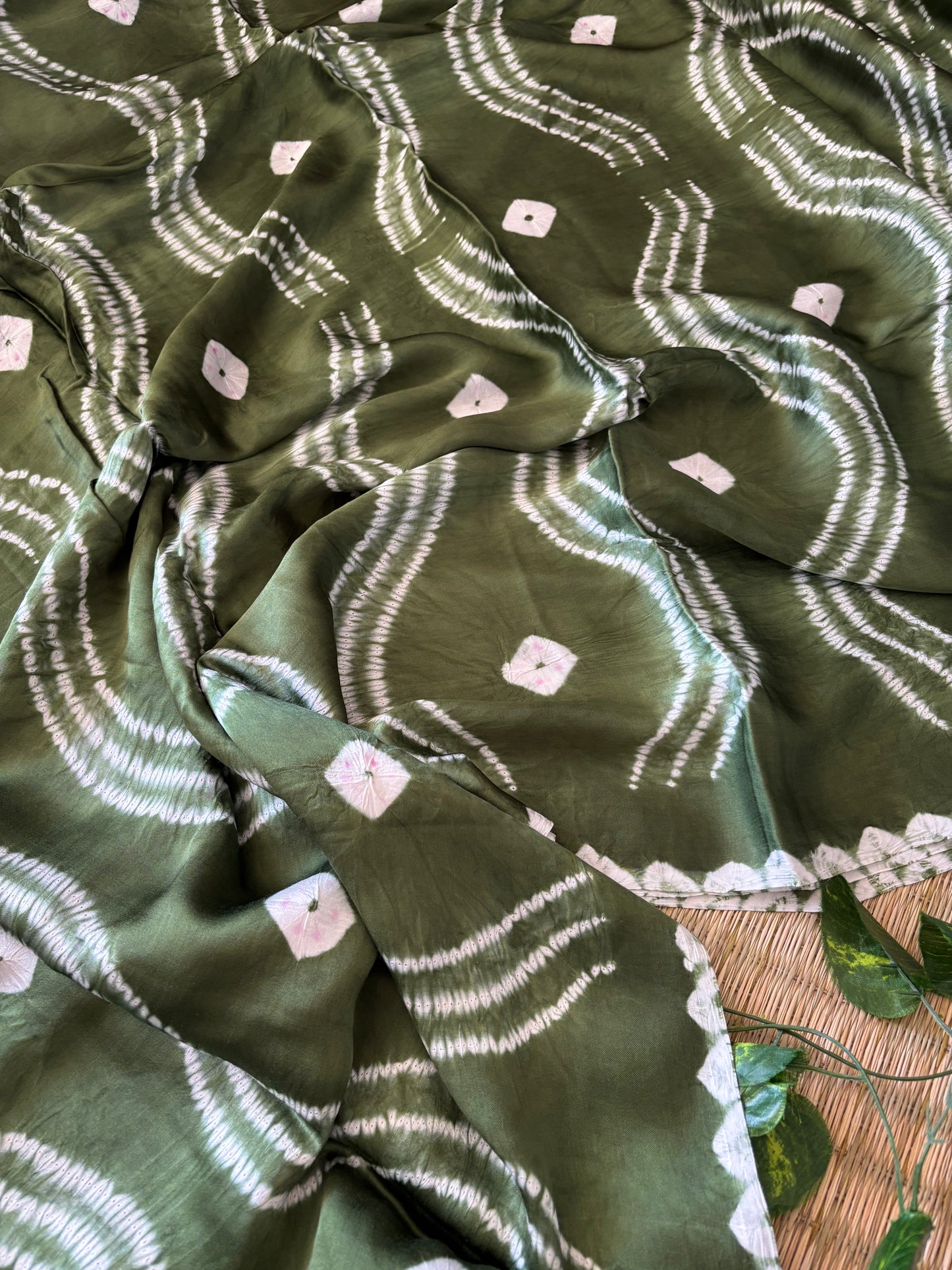 Modal Needle Shibori Saree (Moss Green)