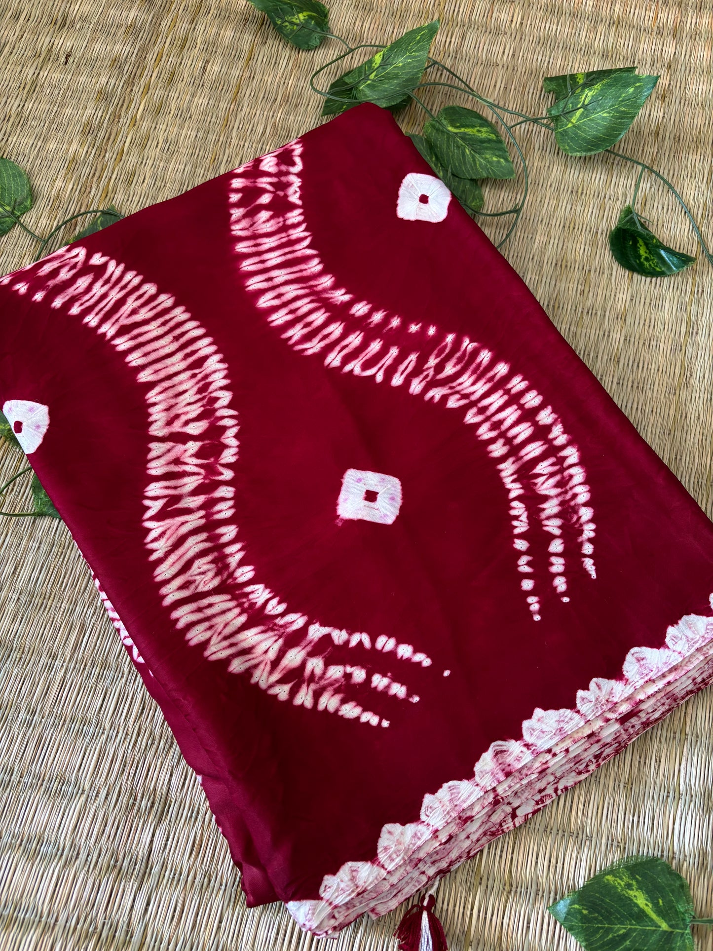 Modal Needle Shibori Saree (Maroon)