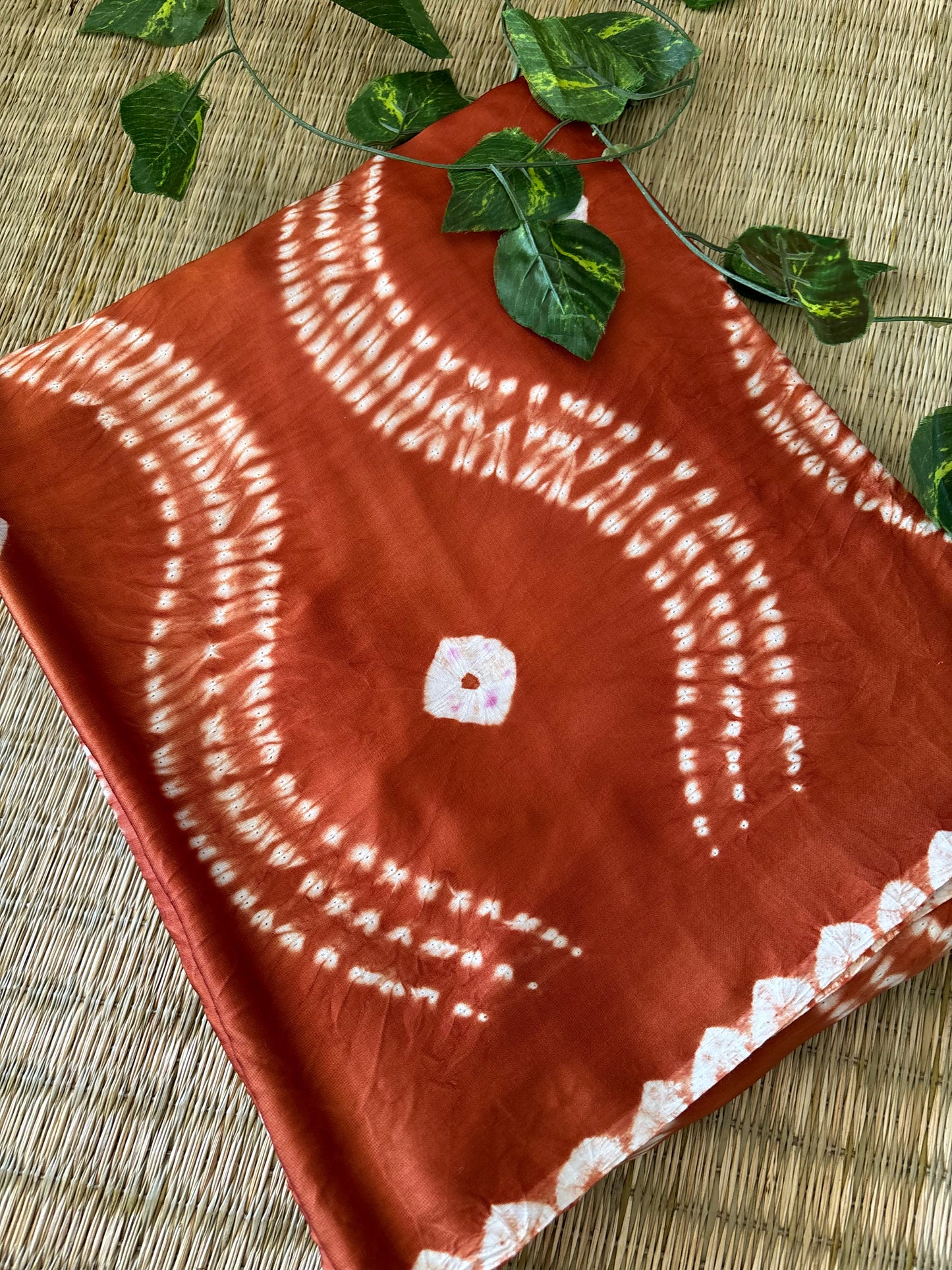 Modal Needle Shibori Saree (Rust Orange)