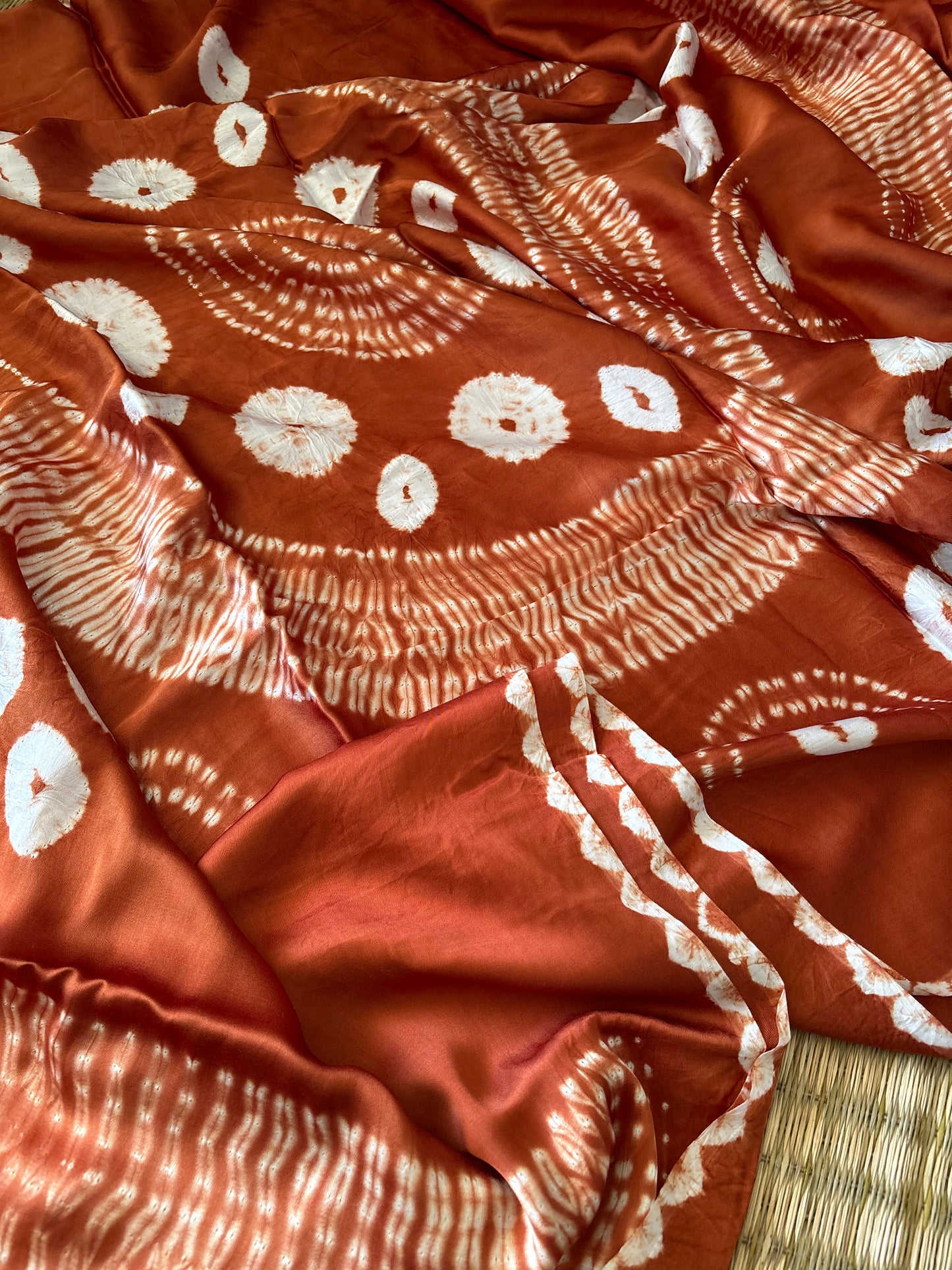 Modal Needle Shibori Saree (Rust Orange)
