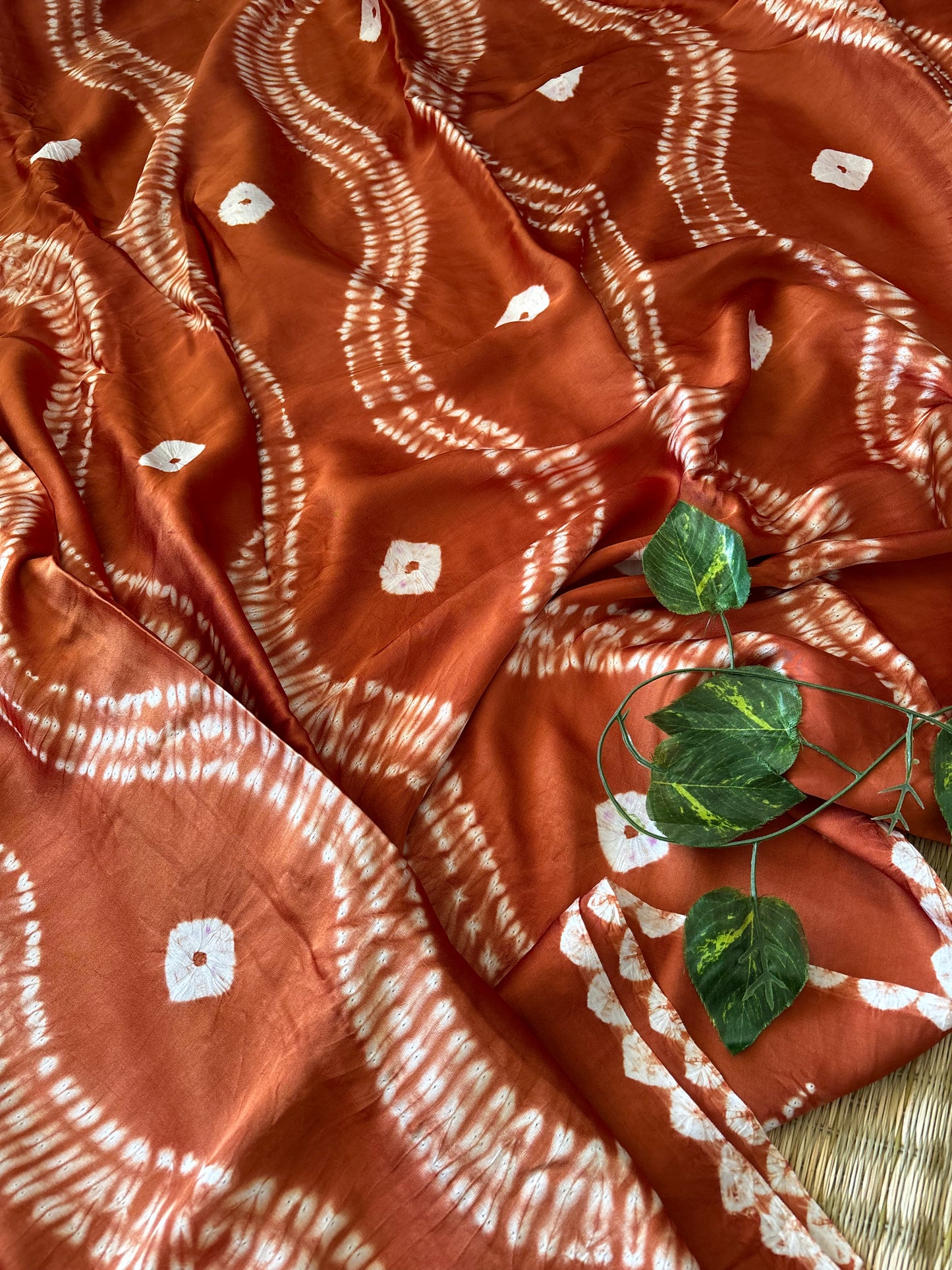 Modal Needle Shibori Saree (Rust Orange)