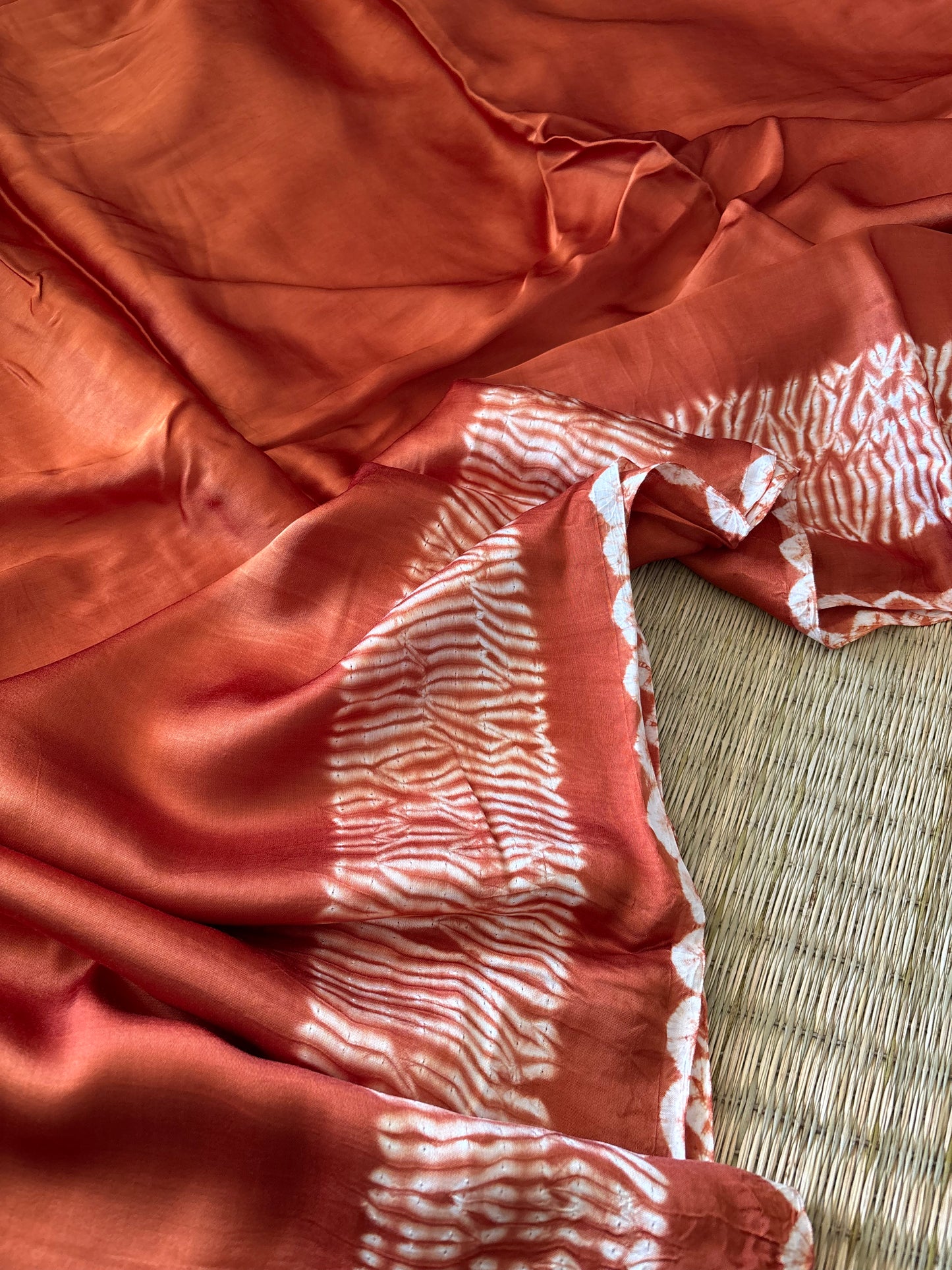 Modal Needle Shibori Saree (Rust Orange)