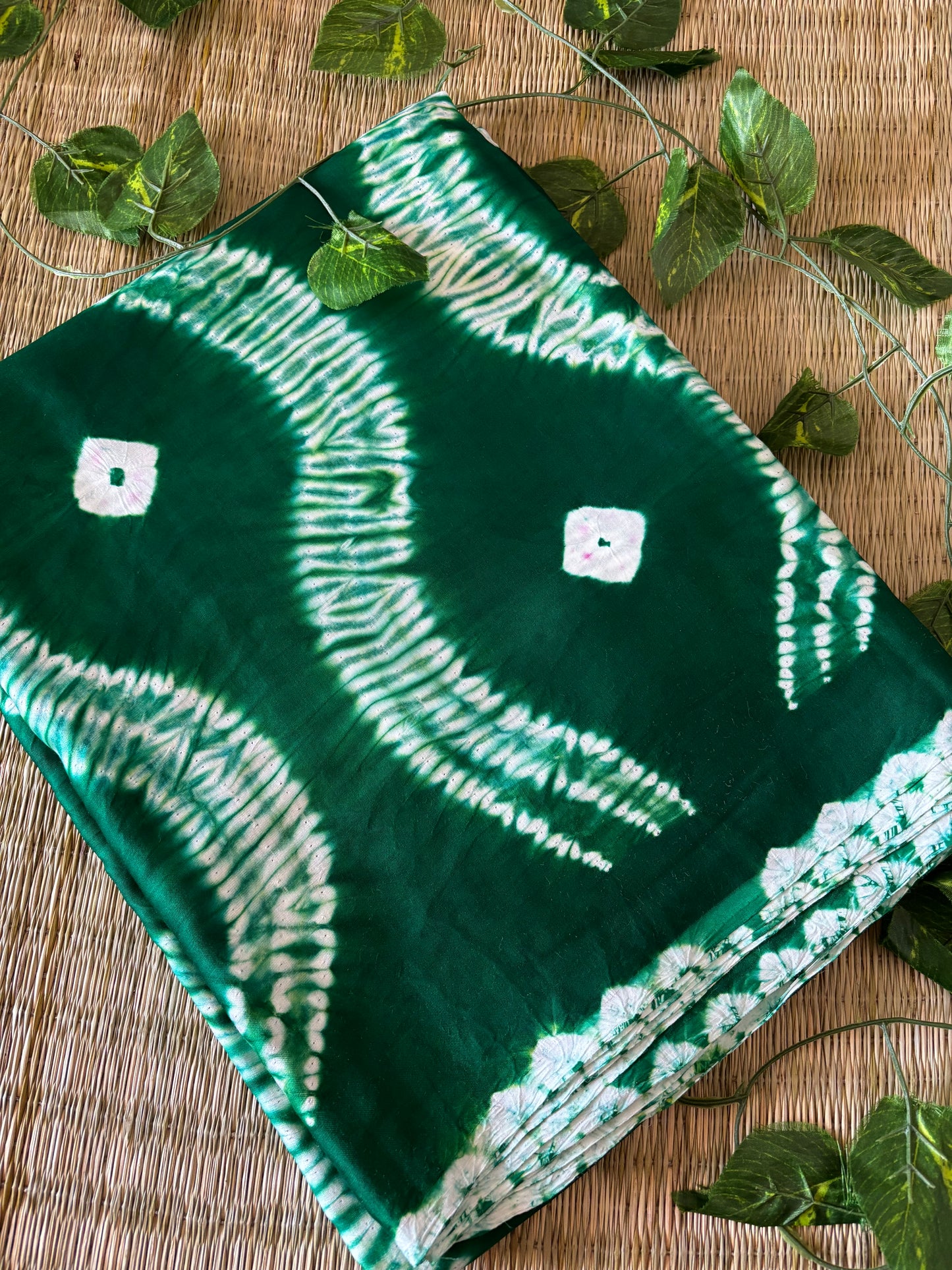 Modal Needle Shibori Saree (Bottle Green)